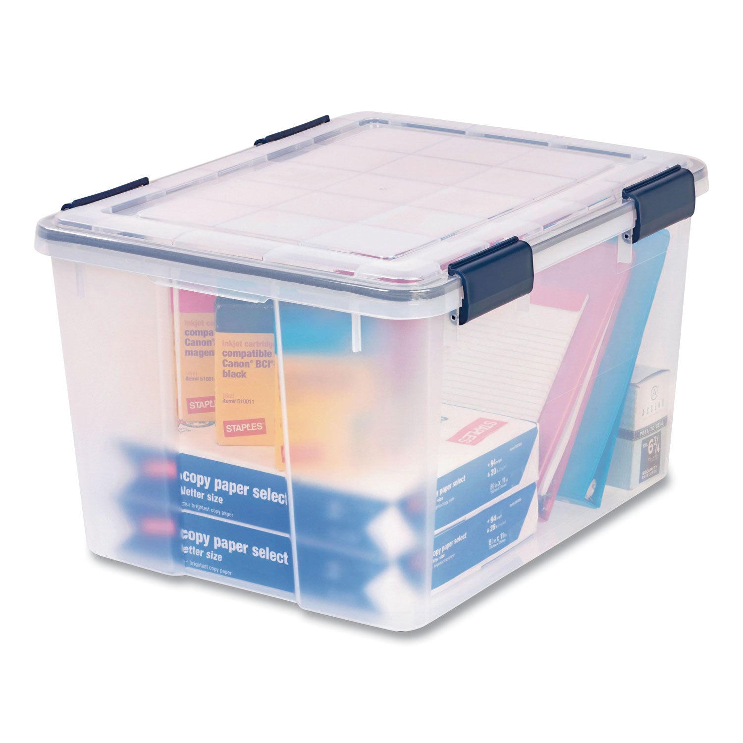 WEATHERTIGHT Latching Flat Lid Storage Box, 11.5 gal, 15.7" x 19.7" x 11.7", Clear