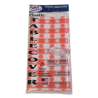 Table Set Rectangular Table Covers, Heavyweight Plastic, 54" x 108", Plaid Red/White, 6/Pack