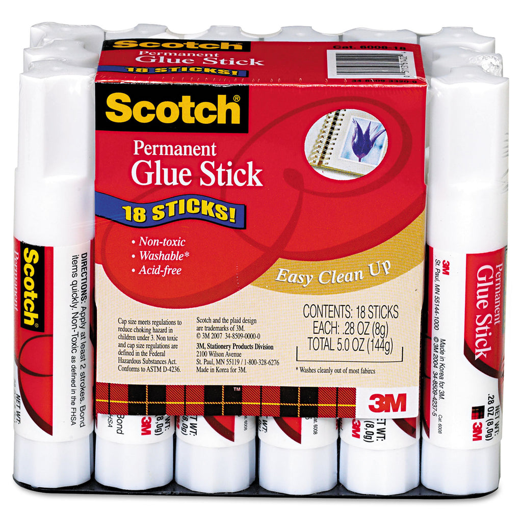 Permanent Glue Stick, .28 Oz, 18/pack