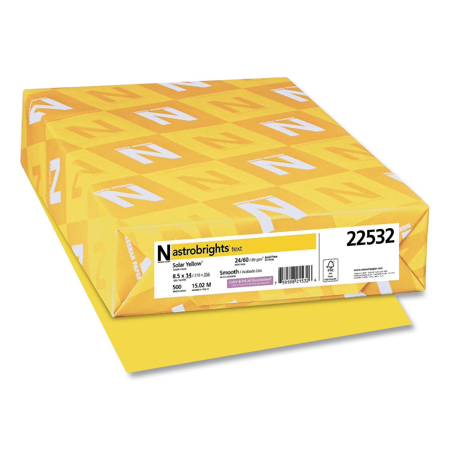 Color Paper, 24 lb Bond Weight, 8.5 x 14, Solar Yellow, 500/Ream