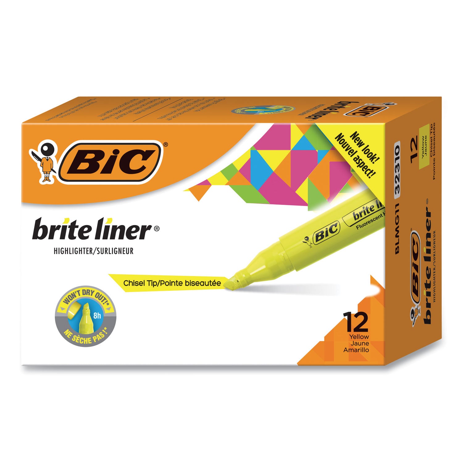 Brite Liner Tank-Style Highlighter, Fluorescent Yellow Ink, Chisel Tip, Yellow/Black Barrel, Dozen - 