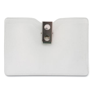Security ID Badge Holders with Built-In Garment Clip, Horizontal, Clear, 3.75" x 3.5" Holder, 3.5" x 3" Insert, 50/Box - 