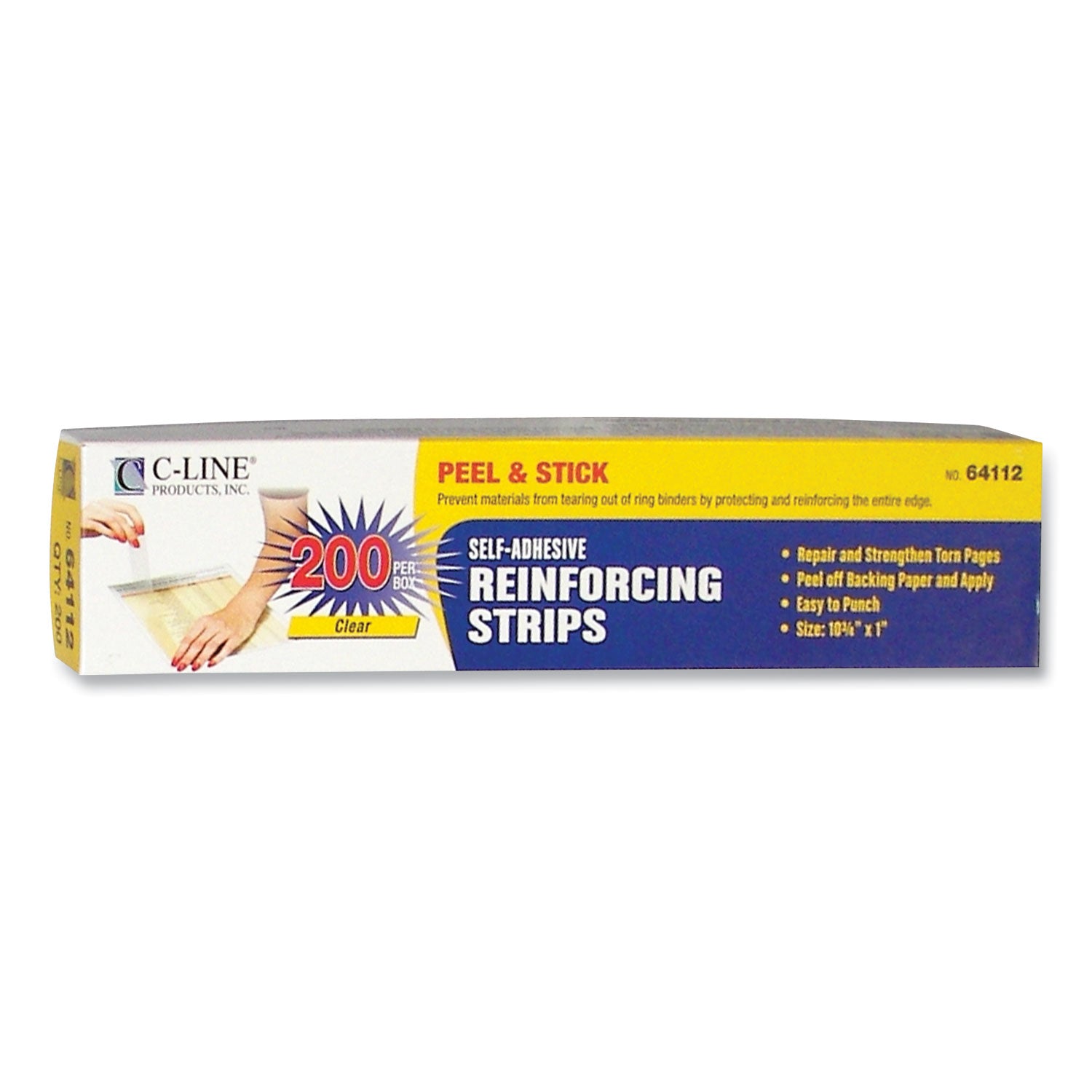 Self-Adhesive Reinforcing Strips, 1 x 10.75, Clear, 200/Box - 