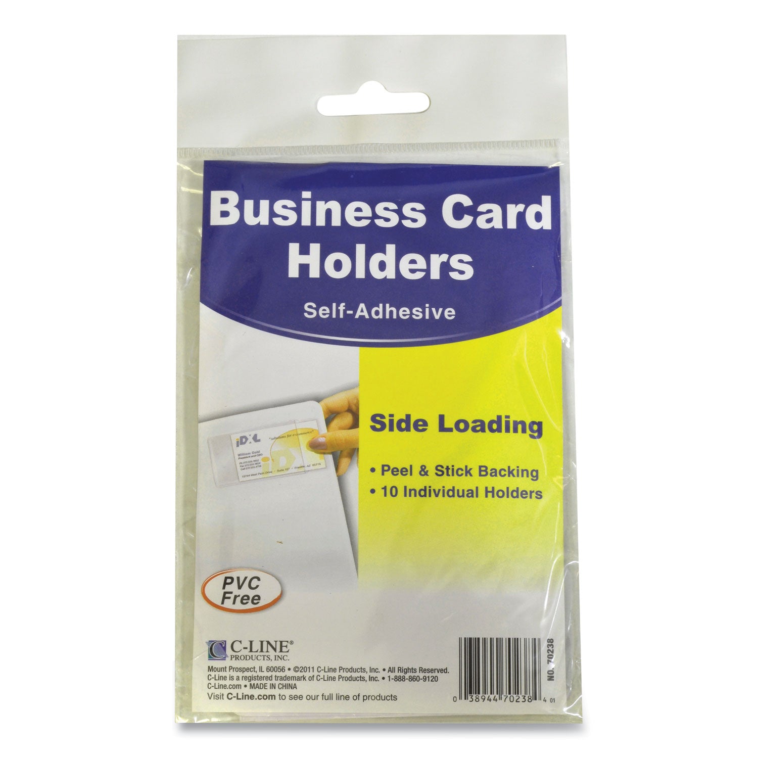 Self-Adhesive Business Card Holders, Side Load, 2 x 3.5, Clear, 10/Pack - 