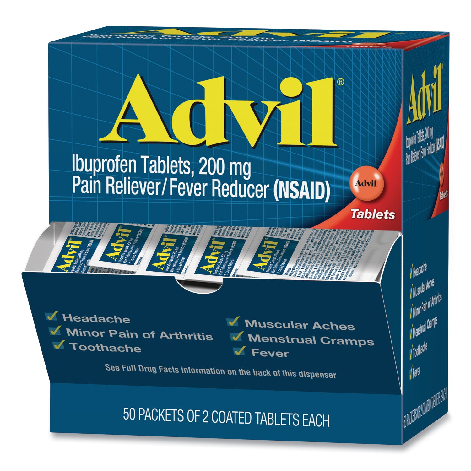 Ibuprofen Tablets, Two-Pack, 50 Packs/Box