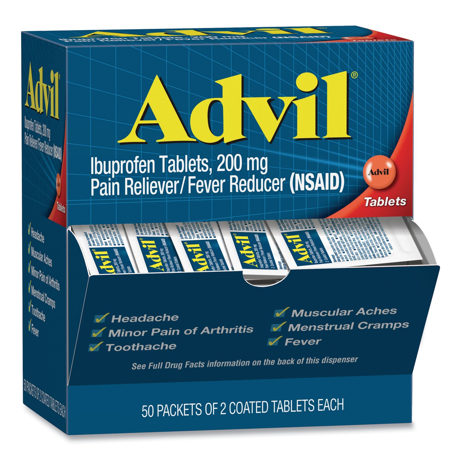 Ibuprofen Tablets, Two-Pack, 50 Packs/Box