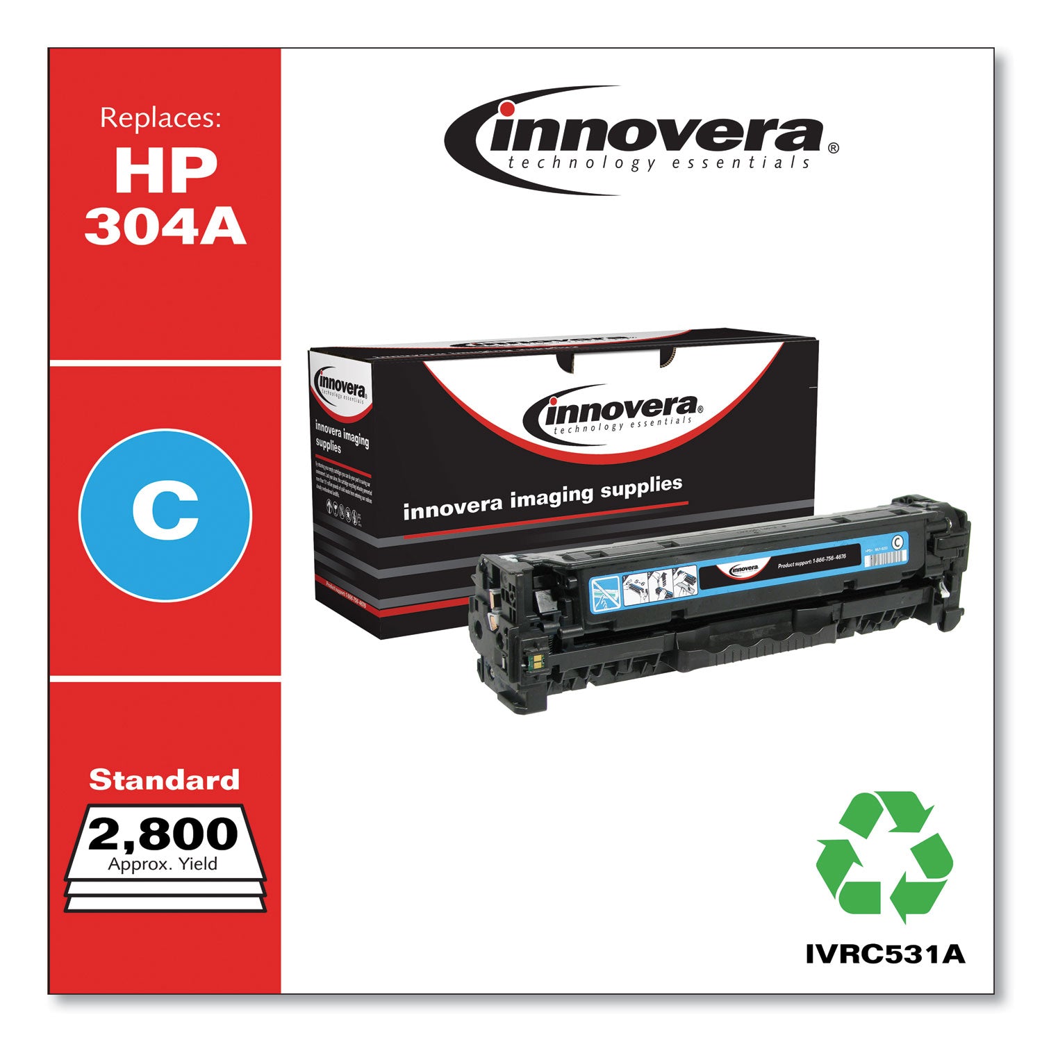 Remanufactured Cyan Toner, Replacement for 304A (CC531A), 2,800 Page-Yield - 