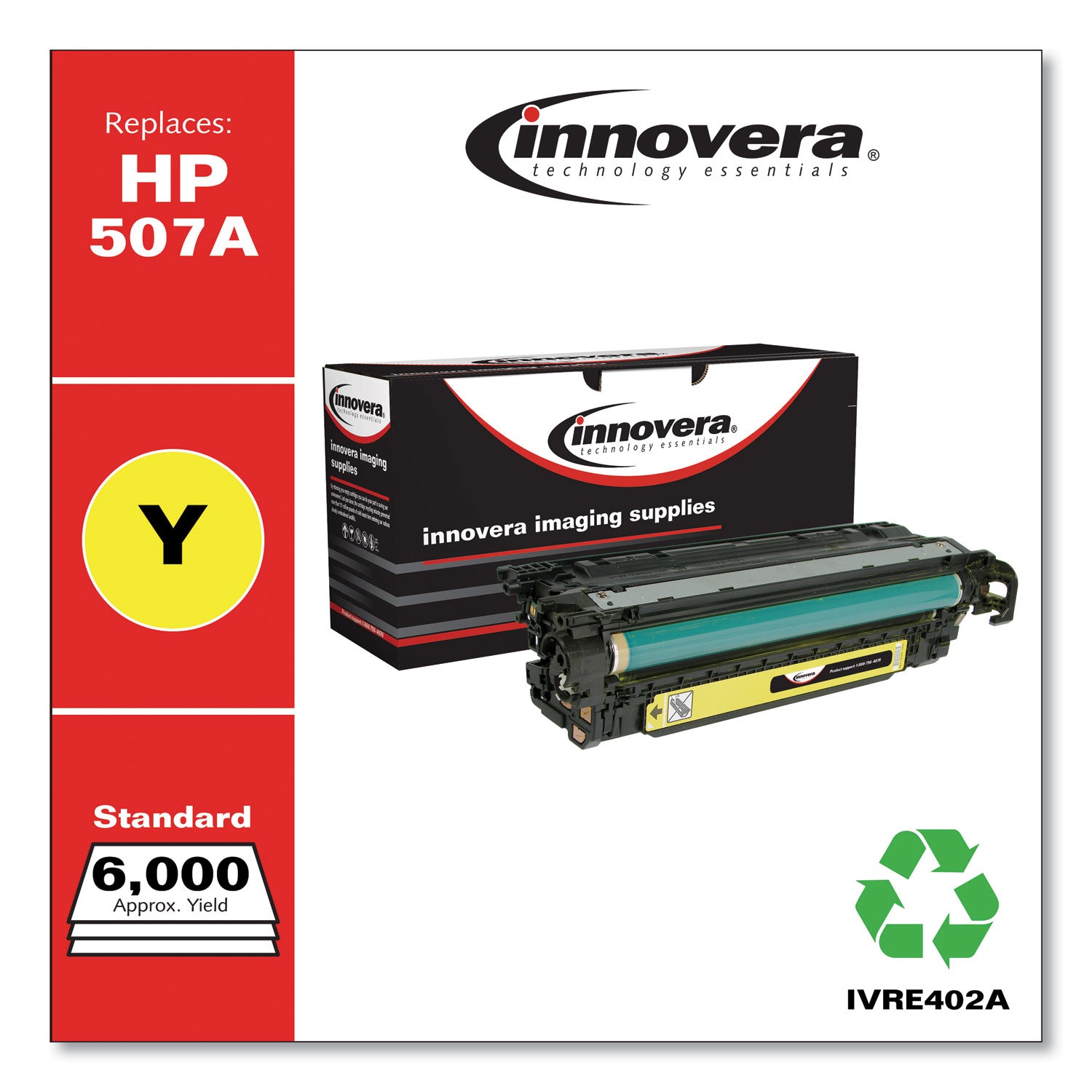 Remanufactured Yellow Toner, Replacement for 507A (CE402A), 6,000 Page-Yield - 