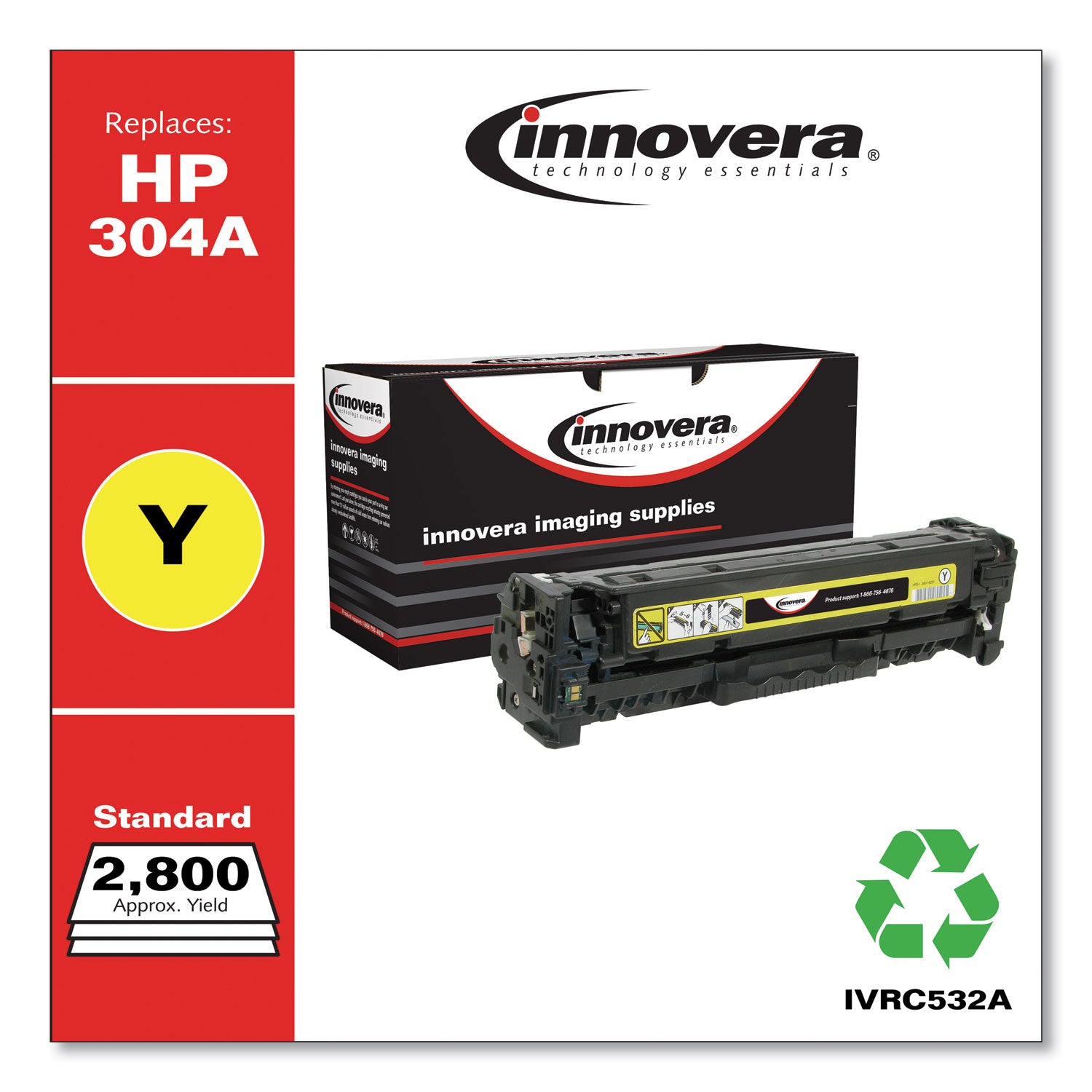 Remanufactured Yellow Toner, Replacement for 304A (CC532A), 2,800 Page-Yield - 