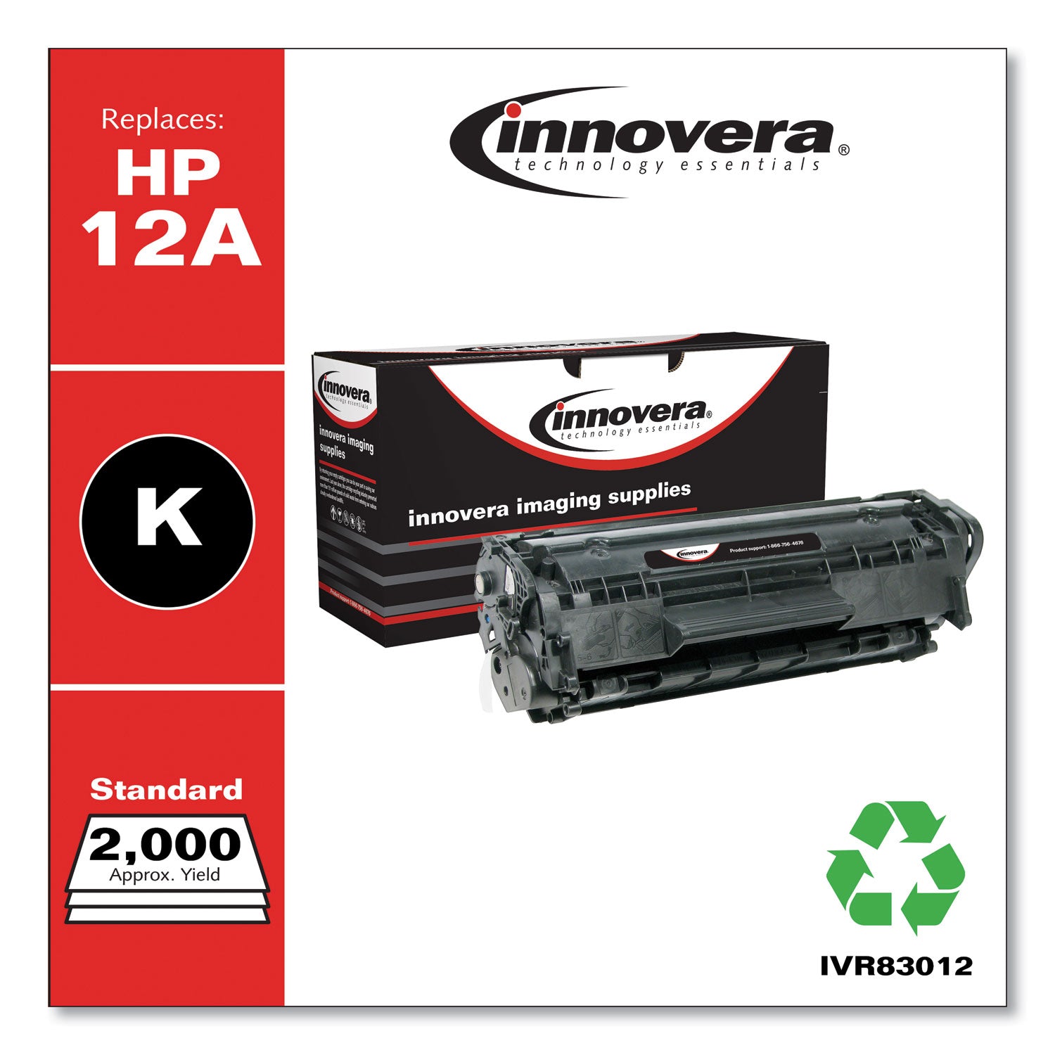 Remanufactured Black Toner, Replacement for 12A (Q2612A), 2,000 Page-Yield - 
