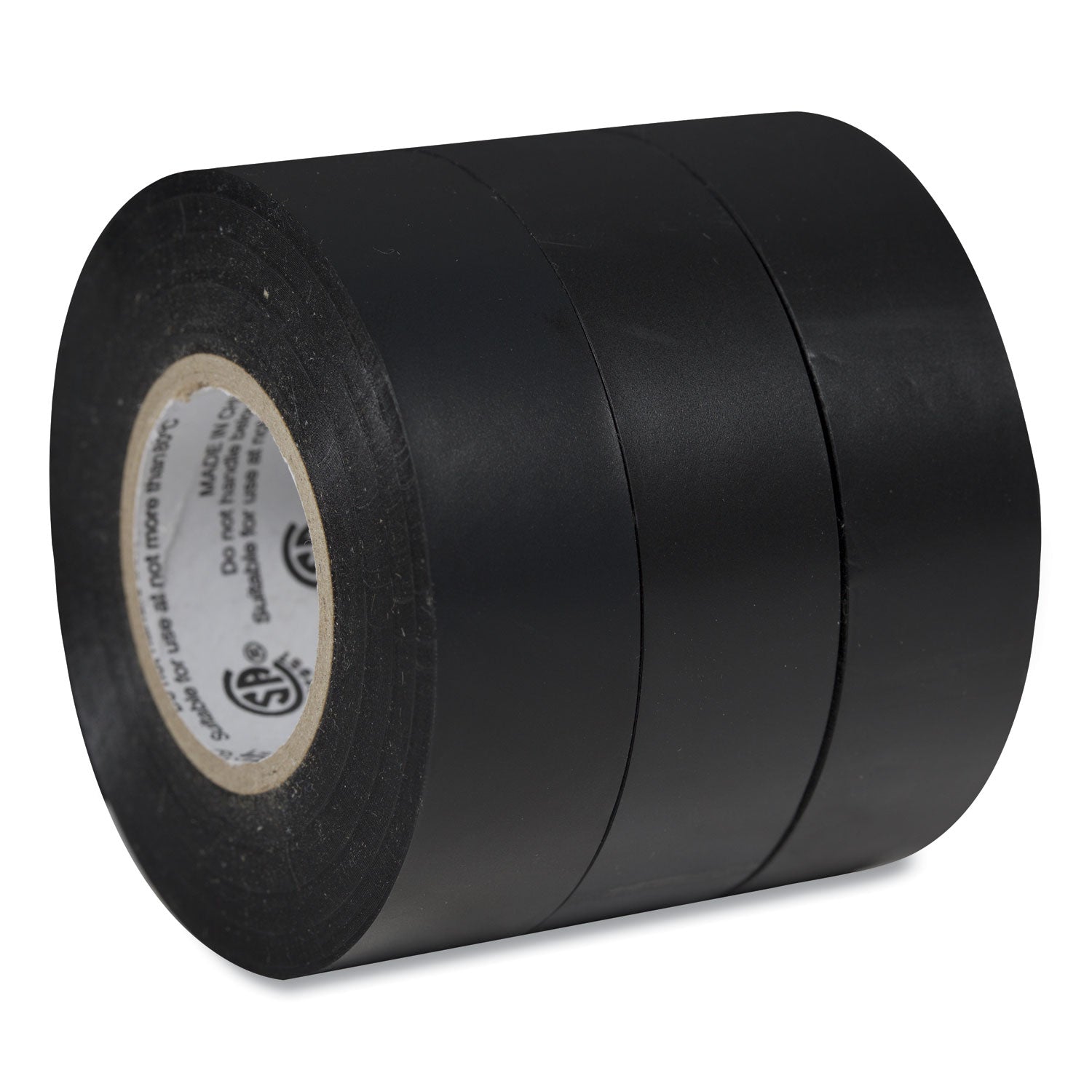 Pro Electrical Tape, 1" Core, 0.75" x 50 ft, Black, 3/Pack - 