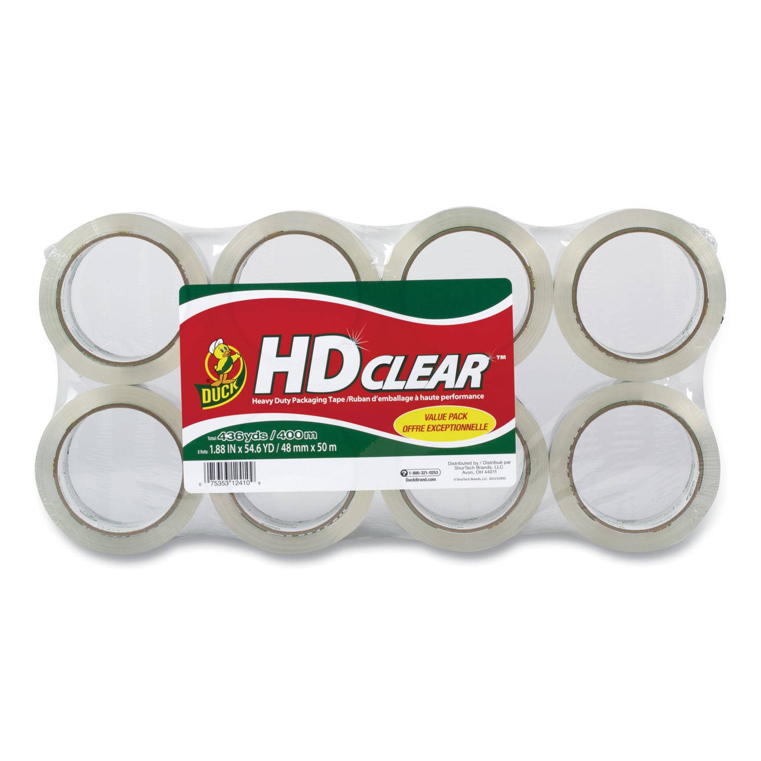 Heavy-Duty Carton Packaging Tape, 3" Core, 1.88" x 55 yds, Clear, 8/Pack - 