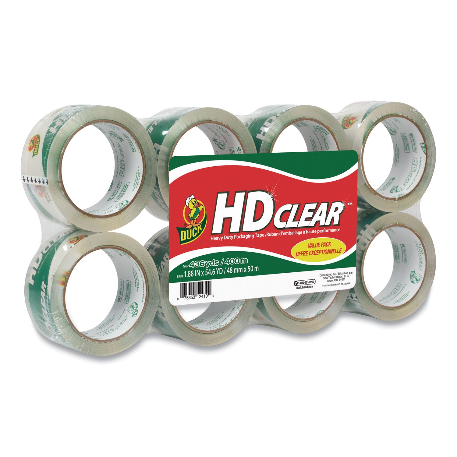 Heavy-Duty Carton Packaging Tape, 3" Core, 1.88" x 55 yds, Clear, 8/Pack - 