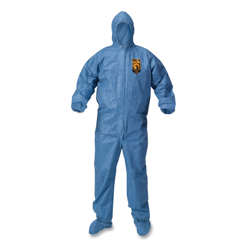 A65 Zipper Front Hood and Boot Flame-Resistant Coveralls, Elastic Wrist and Ankles, 2X-Large,Blue, 25/Carton