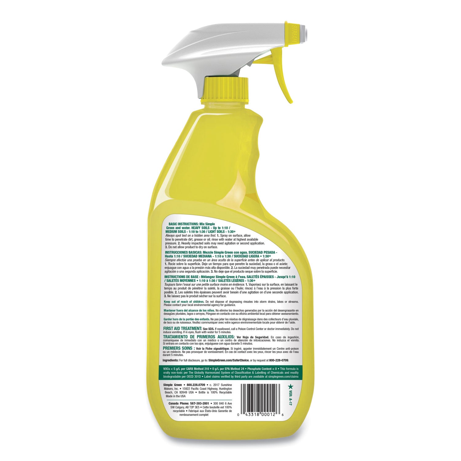 Industrial Cleaner and Degreaser, Concentrated, Lemon, 24 oz Spray Bottle, 12/Carton - 3