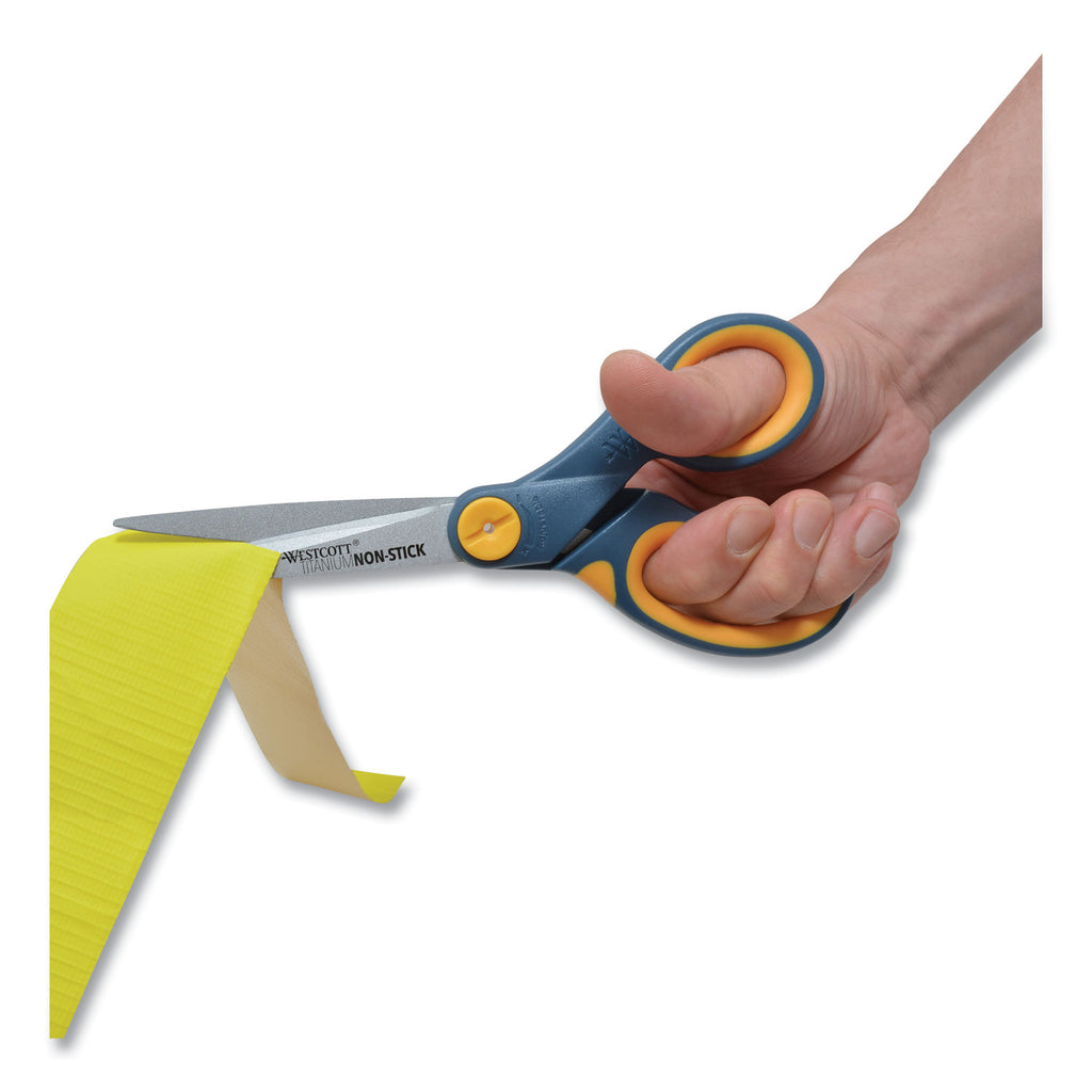 Non-Stick Titanium Bonded Scissors, 8" Long, 3.25" Cut Length, Gray/Yellow Straight Handle