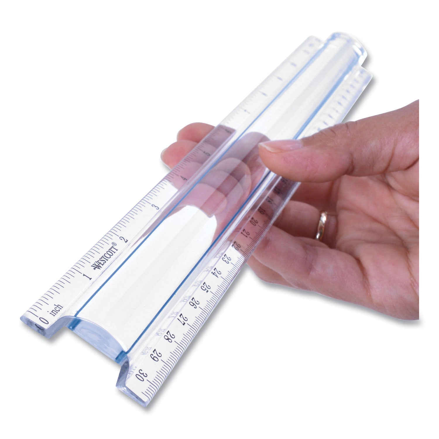 12" Magnifying Ruler, Standard/Metric, Plastic, Clear - 