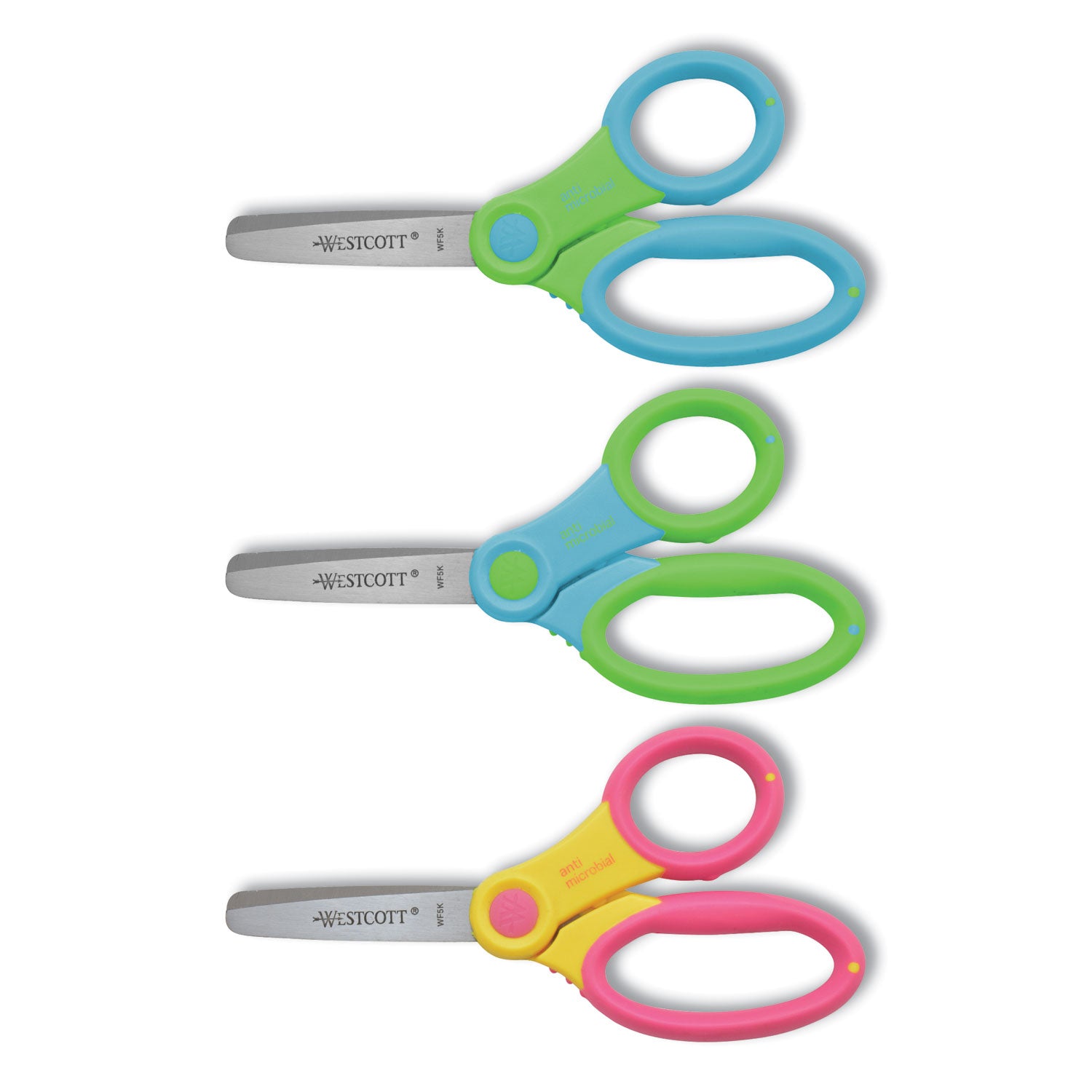 Ultra Soft Handle Scissors w/Antimicrobial Protection, Rounded Tip, 5" Long, 2" Cut Length, Randomly Assorted Straight Handle - 