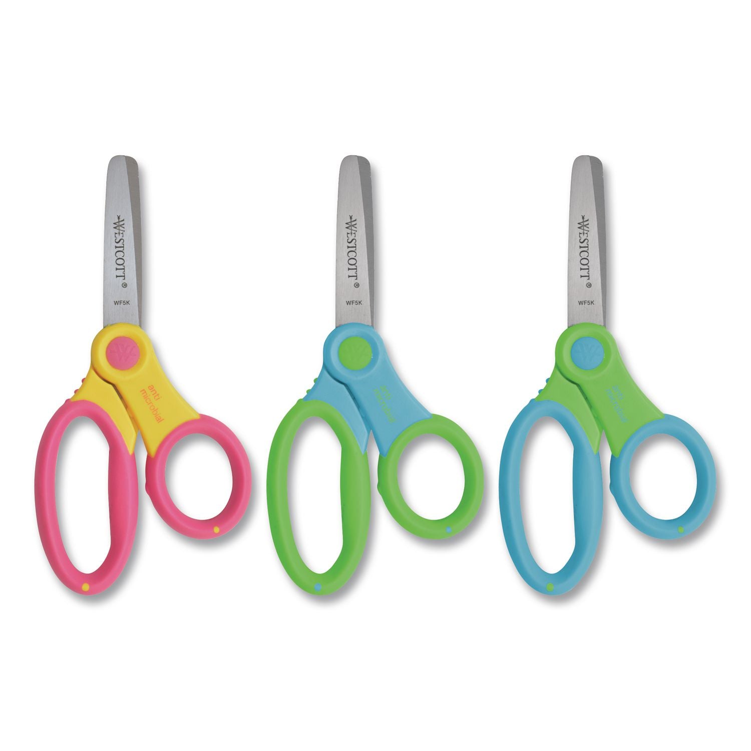 Ultra Soft Handle Scissors w/Antimicrobial Protection, Rounded Tip, 5" Long, 2" Cut Length, Randomly Assorted Straight Handle