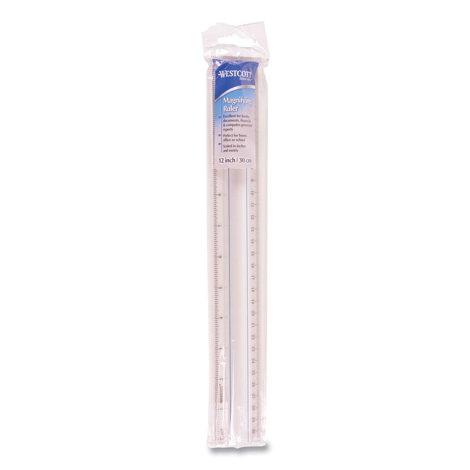 12" Magnifying Ruler, Standard/Metric, Plastic, Clear - 