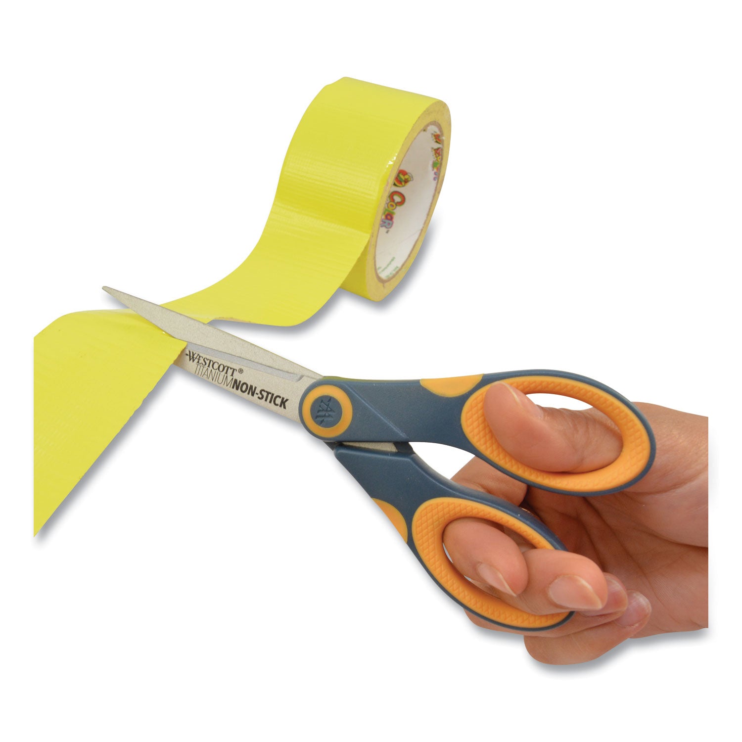Non-Stick Titanium Bonded Scissors, 7" Long, 3" Cut Length, Gray/Yellow Straight Handle - 