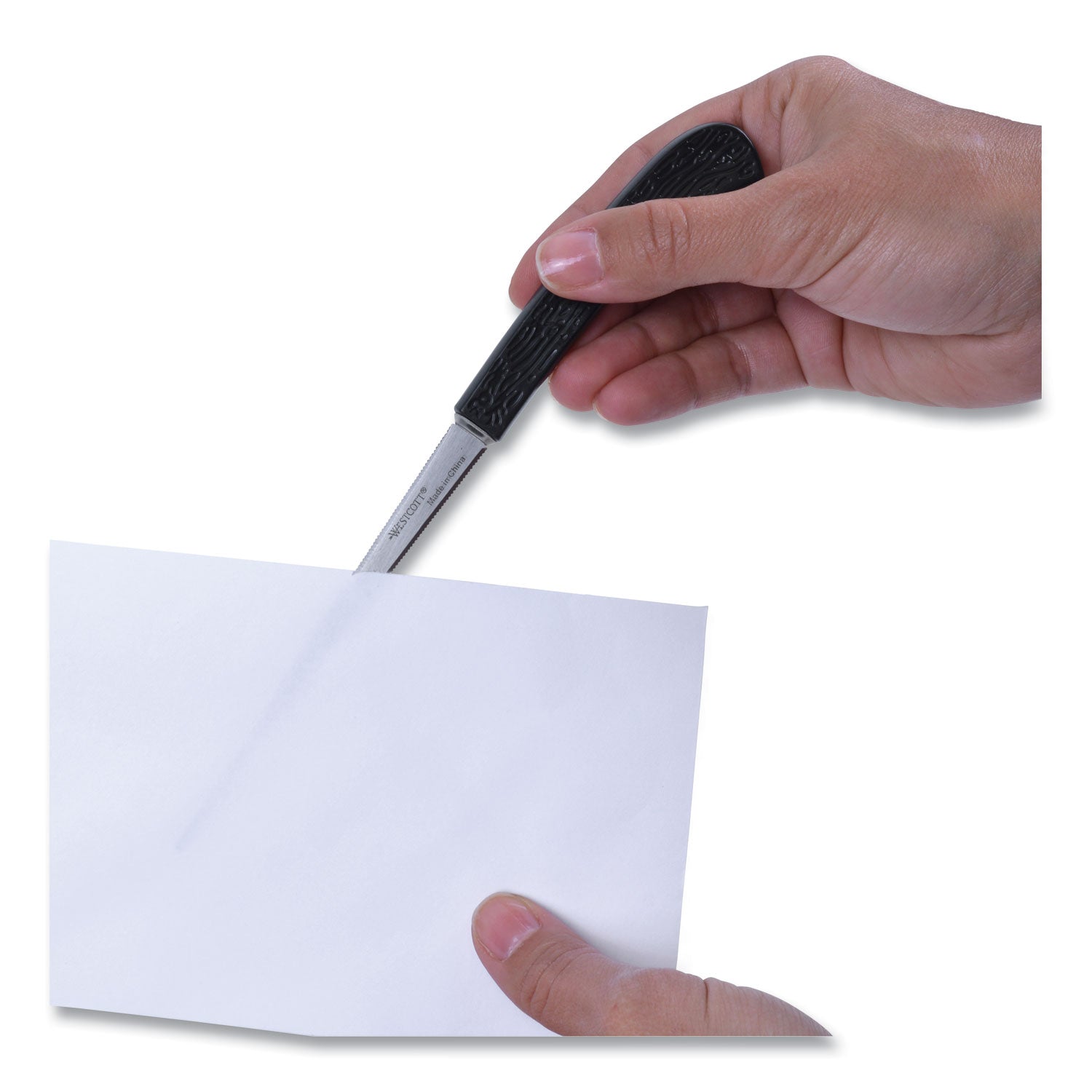 Serrated Blade Hand Letter Opener, 8", Black - 