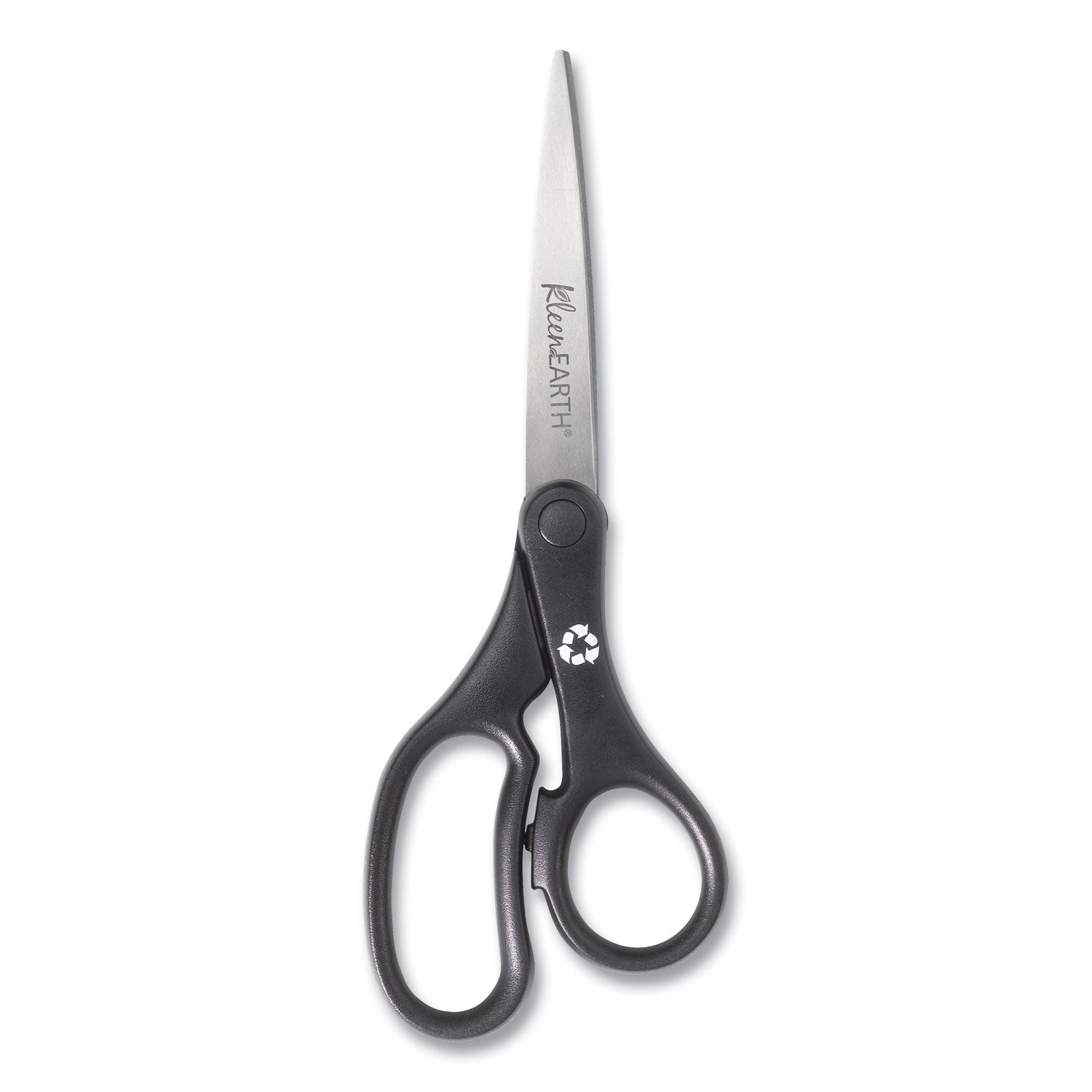 KleenEarth Basic Plastic Handle Scissors, 8" Long, 3.25" Cut Length, Black Straight Handle - 