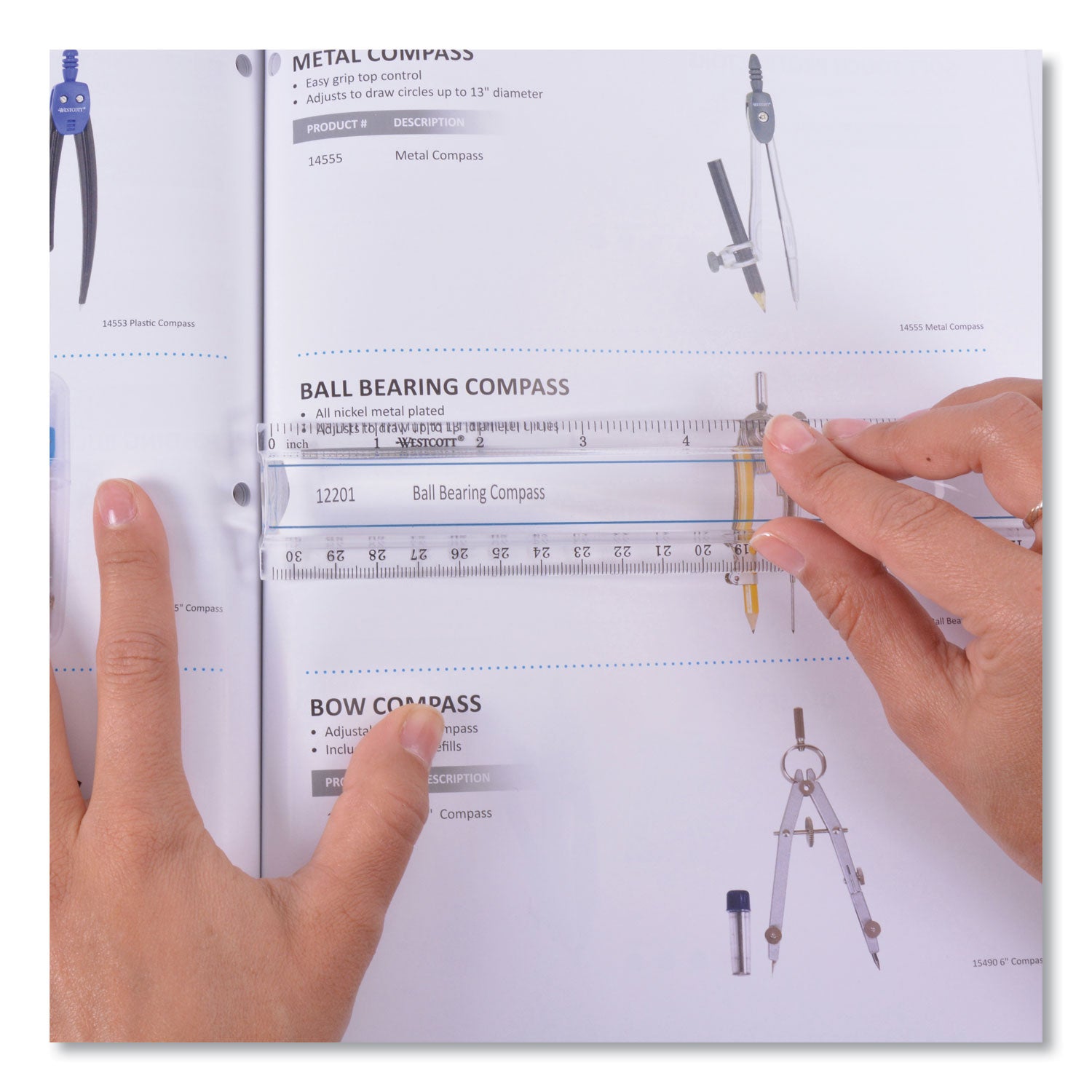 12" Magnifying Ruler, Standard/Metric, Plastic, Clear - 