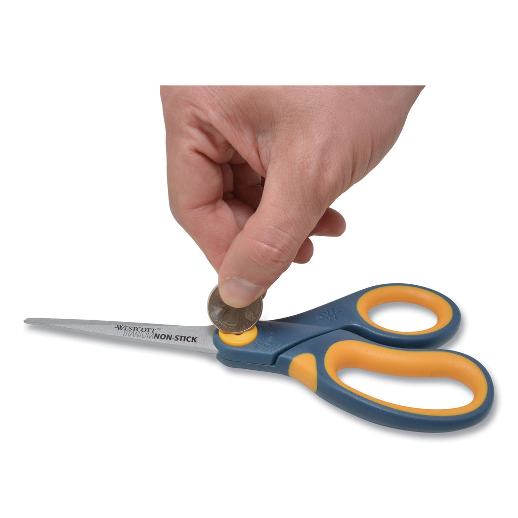 Non-Stick Titanium Bonded Scissors, 8" Long, 3.25" Cut Length, Gray/Yellow Straight Handle