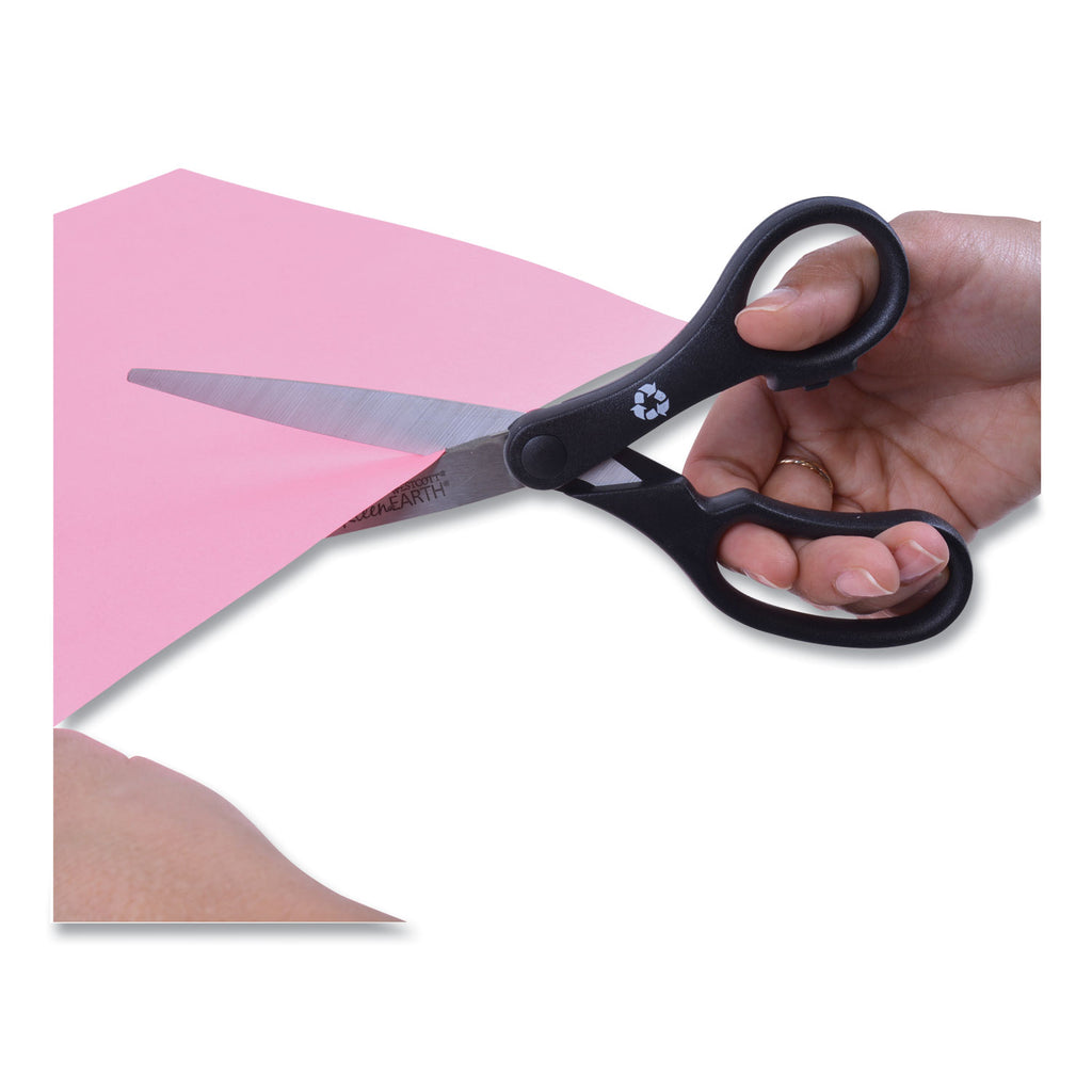 KleenEarth Basic Plastic Handle Scissors, 8" Long, 3.25" Cut Length, Black Straight Handle