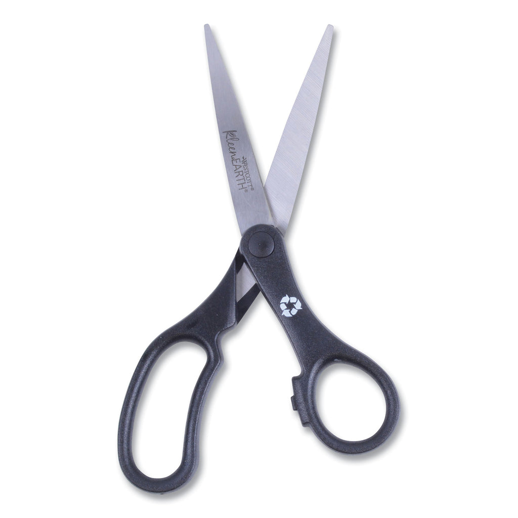 KleenEarth Basic Plastic Handle Scissors, 8" Long, 3.25" Cut Length, Black Straight Handle