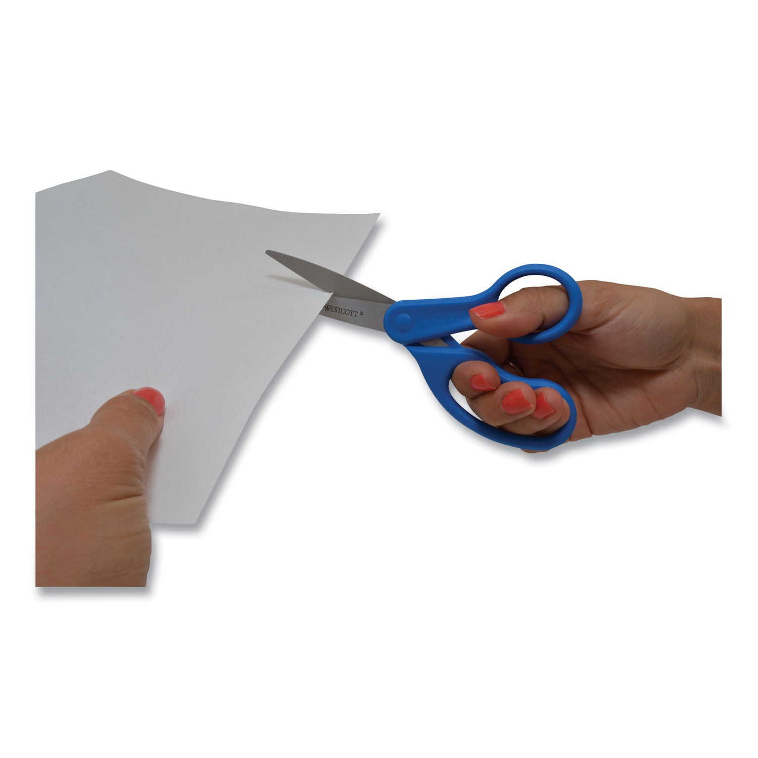 Preferred Line Stainless Steel Scissors, 8" Long, 3.5" Cut Length, Blue Straight Handle - 