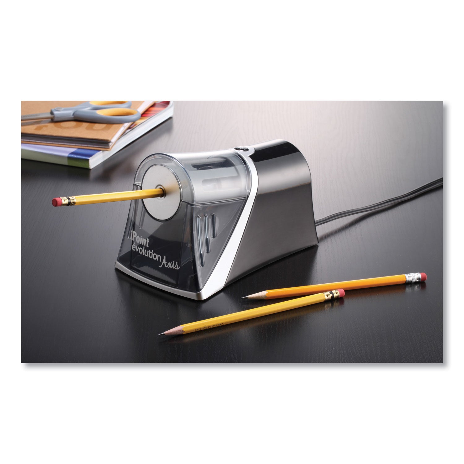 iPoint Evolution Axis Pencil Sharpener, AC-Powered, 4.25 x 7 x 4.75, Black/Silver
