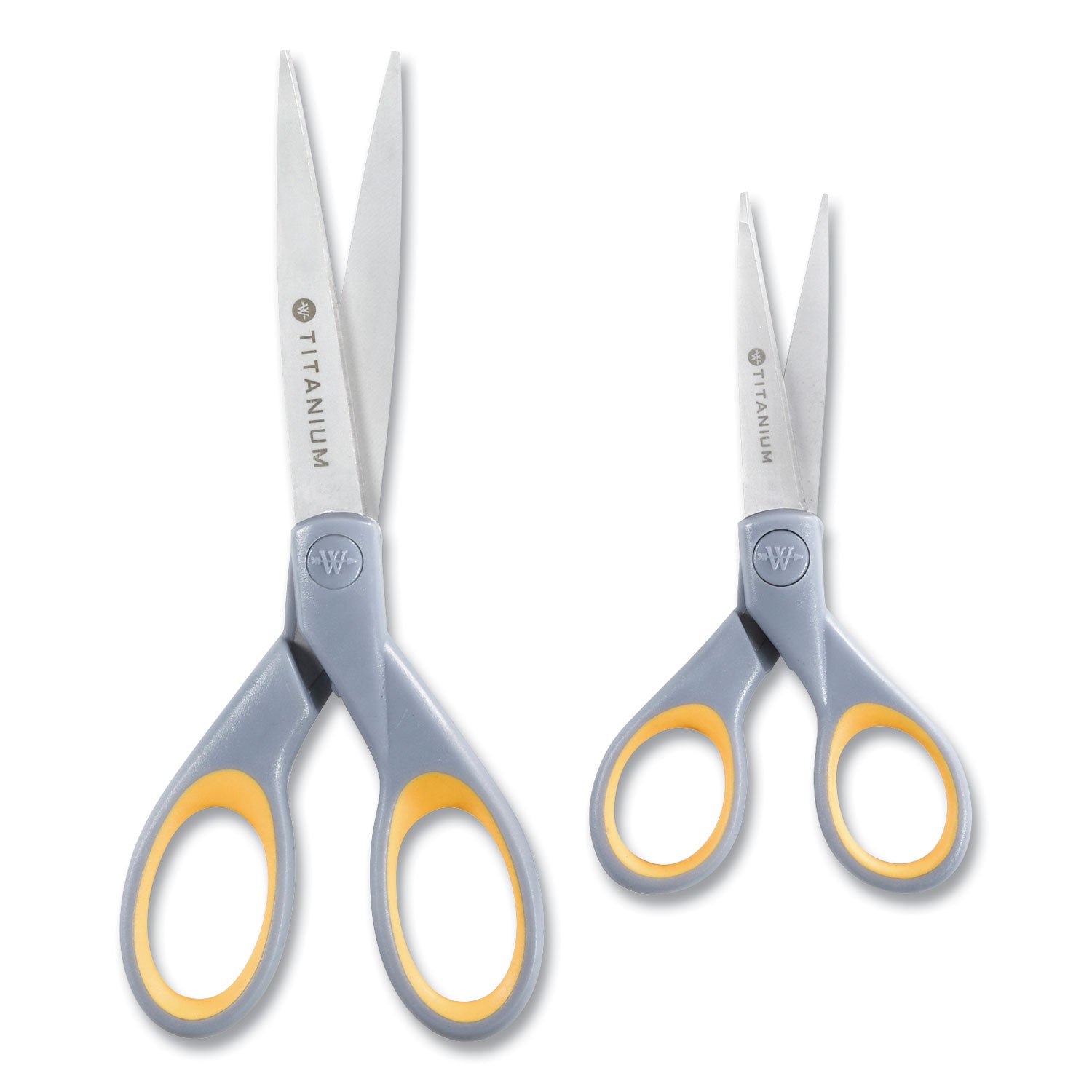 Titanium Bonded Scissors, 5" and 7" Long, 2.25" and 3.5" Cut Lengths, Gray/Yellow Straight Handles, 2/Pack - 