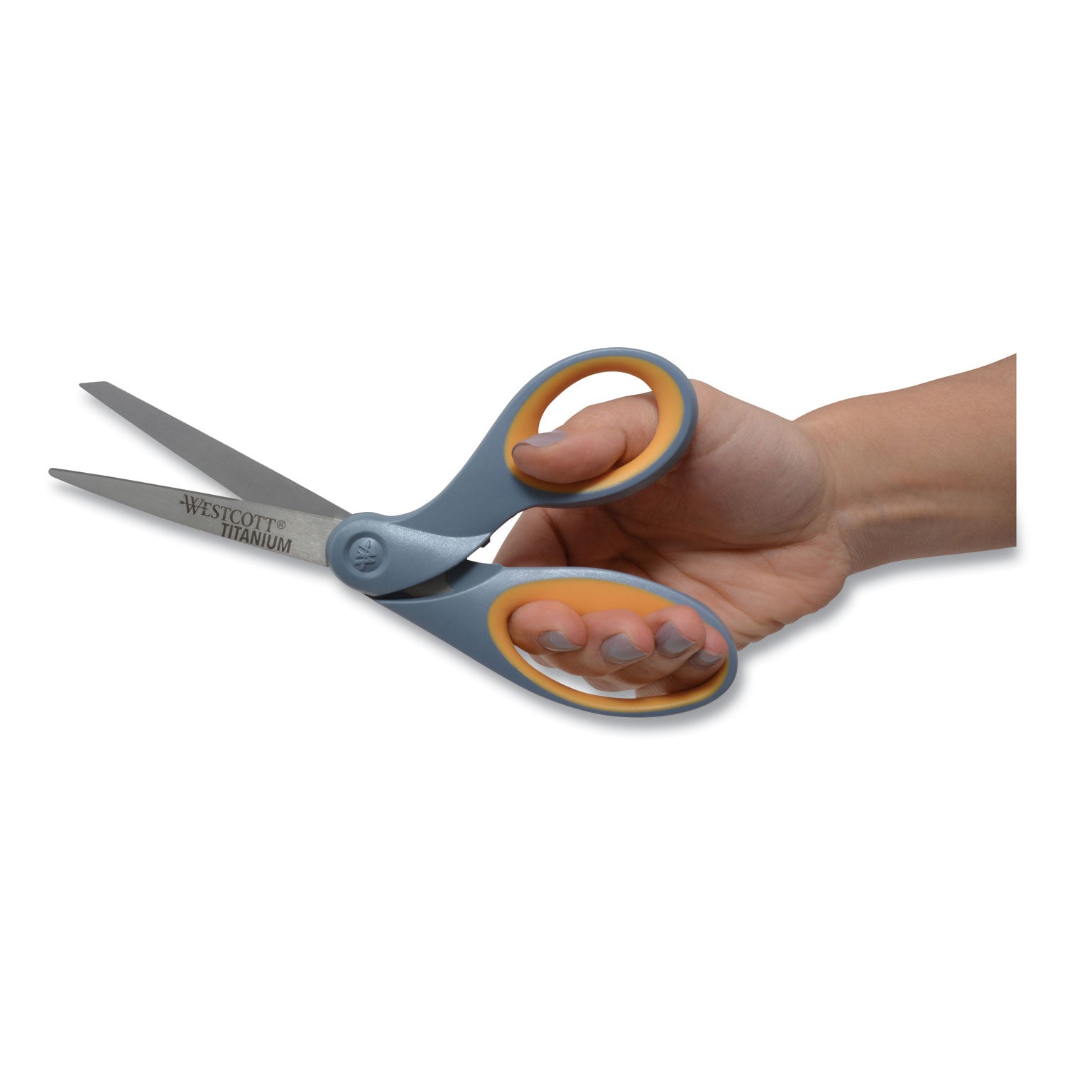 Titanium Bonded Scissors, 8" Long, 3.5" Cut Length, Gray/Yellow Offset Handle