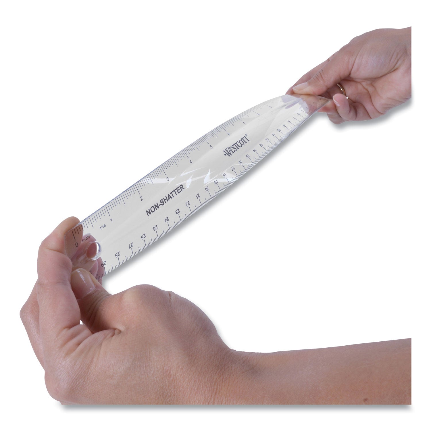 Non-Shatter Flexible Ruler, Standard/Metric, 12" Long, Plastic, Clear - 