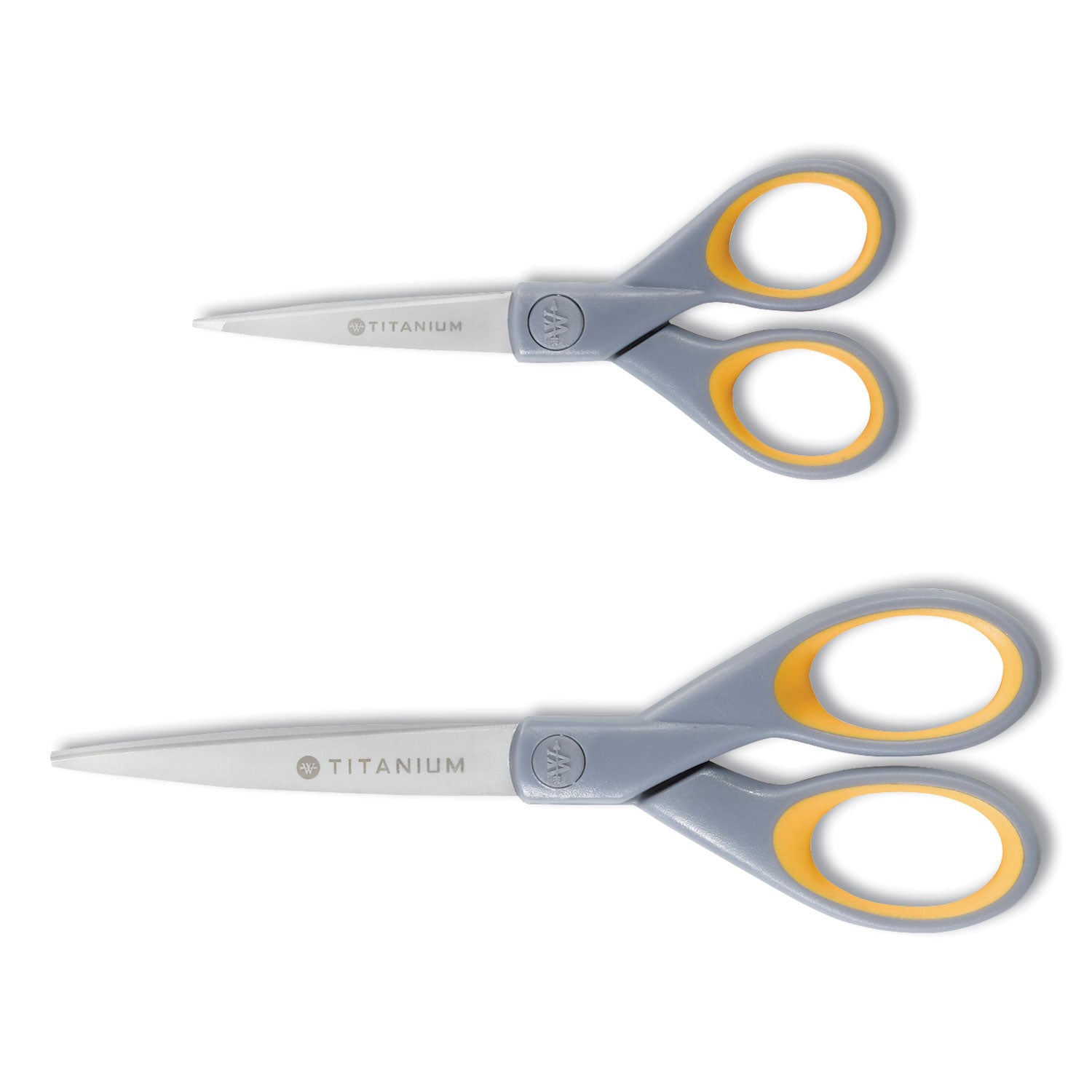 Titanium Bonded Scissors, 5" and 7" Long, 2.25" and 3.5" Cut Lengths, Gray/Yellow Straight Handles, 2/Pack - 
