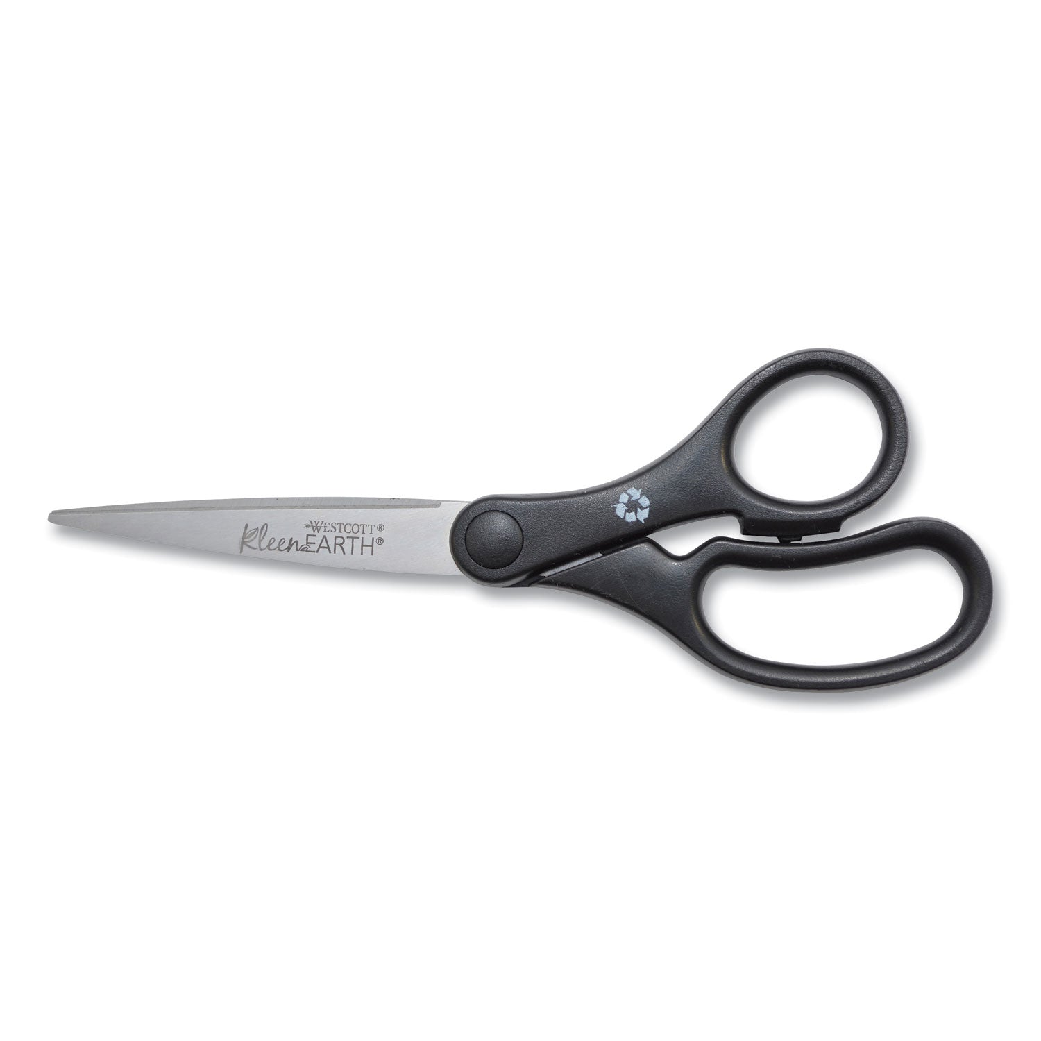 KleenEarth Basic Plastic Handle Scissors, Pointed Tip, 7" Long, 2.8" Cut Length, Black Straight Handle - 