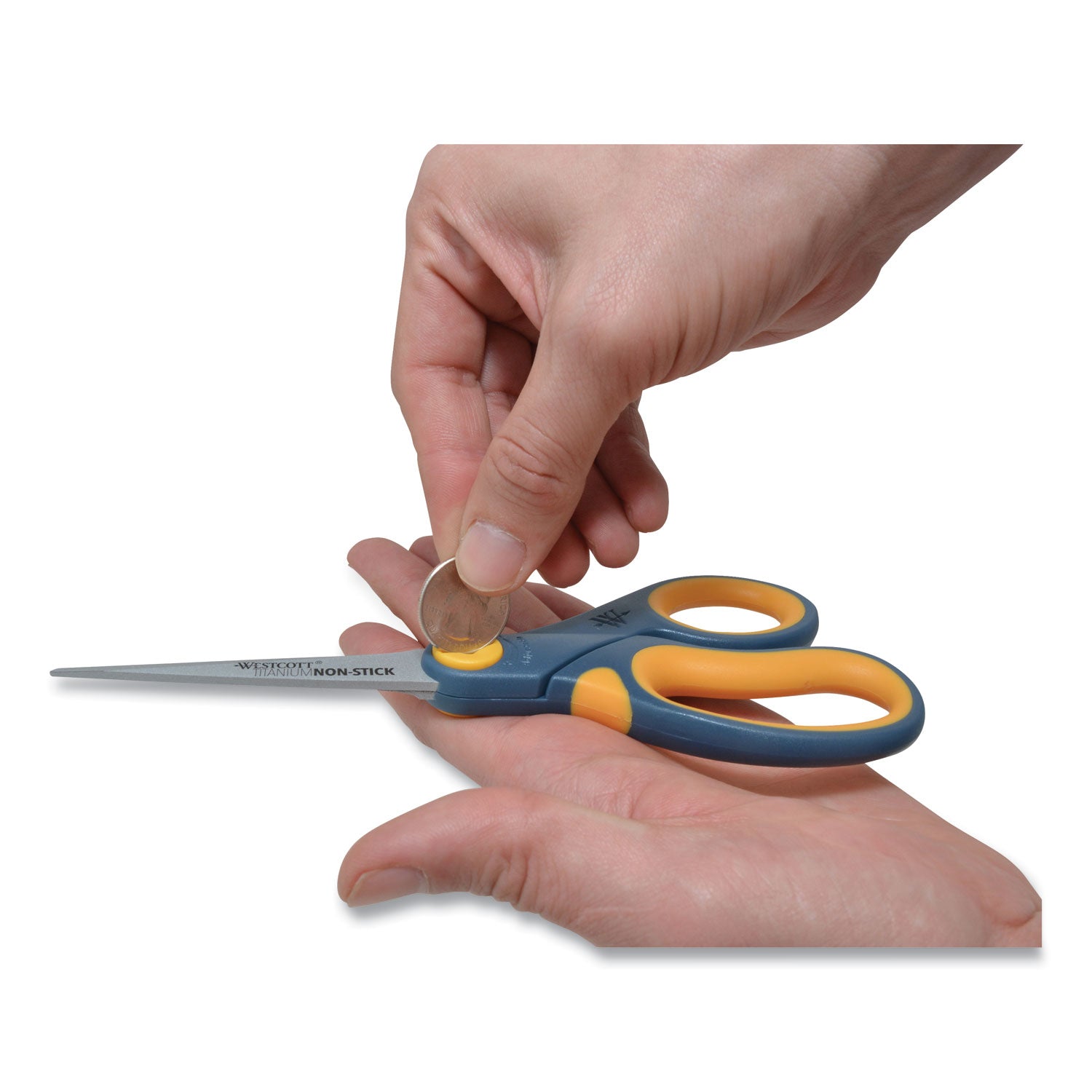Non-Stick Titanium Bonded Scissors, 8" Long, 3.25" Cut Length, Gray/Yellow Straight Handle