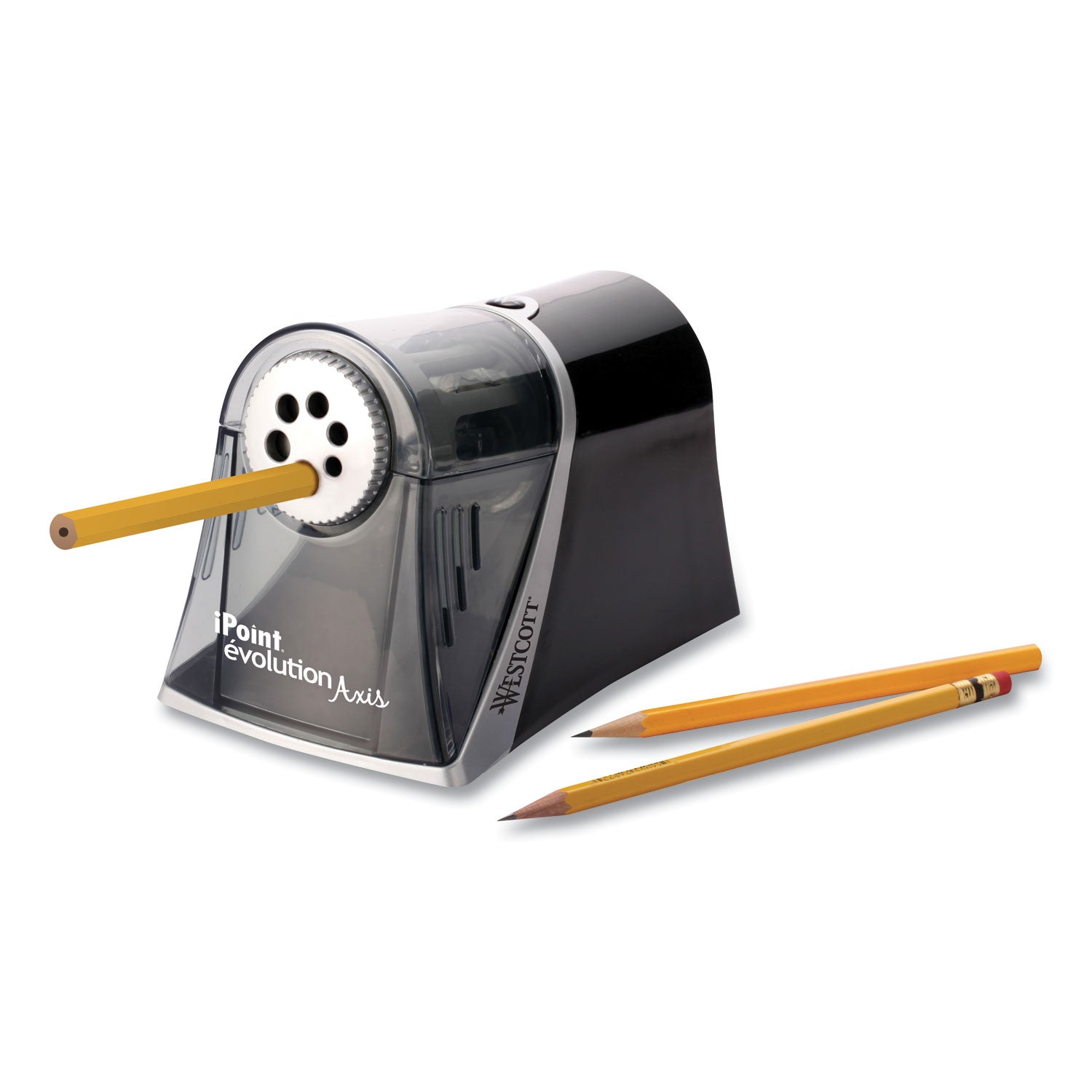 iPoint Evolution Axis Pencil Sharpener, AC-Powered, 5 x 7.5 x 7.25, Black/Silver - 