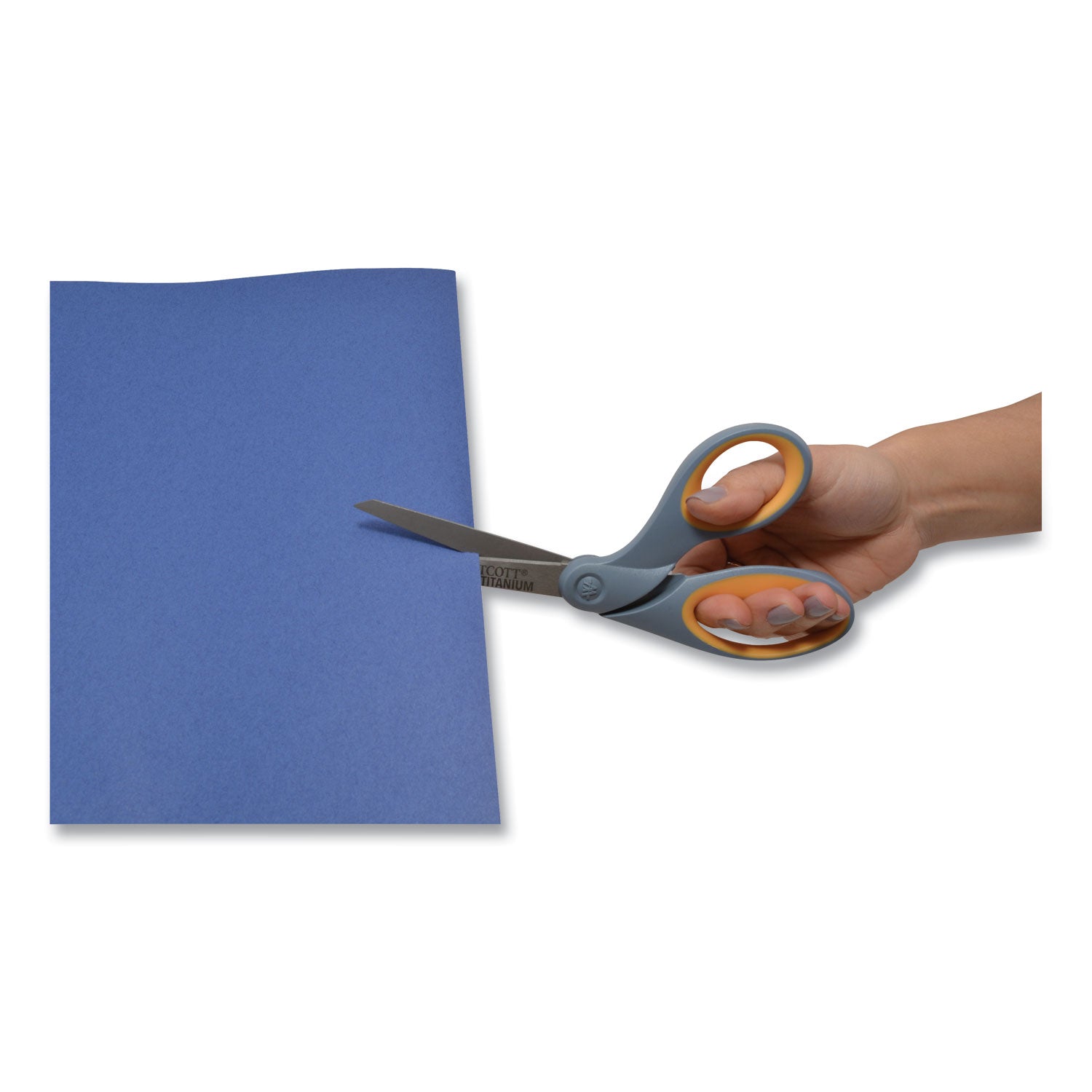 Titanium Bonded Scissors, 8" Long, 3.5" Cut Length, Gray/Yellow Offset Handle