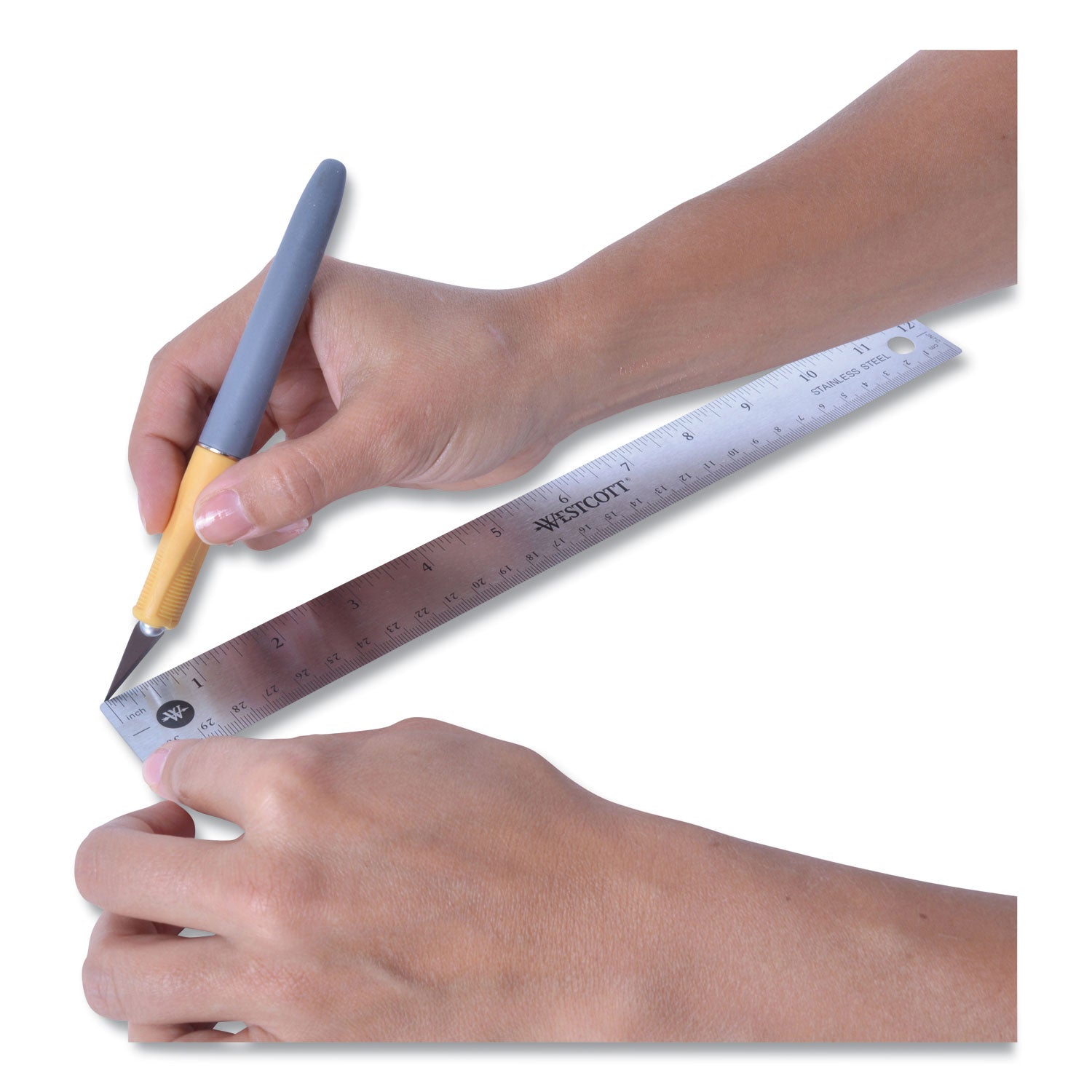 Stainless Steel Office Ruler With Non Slip Cork Base, Standard/Metric, 12" Long - 