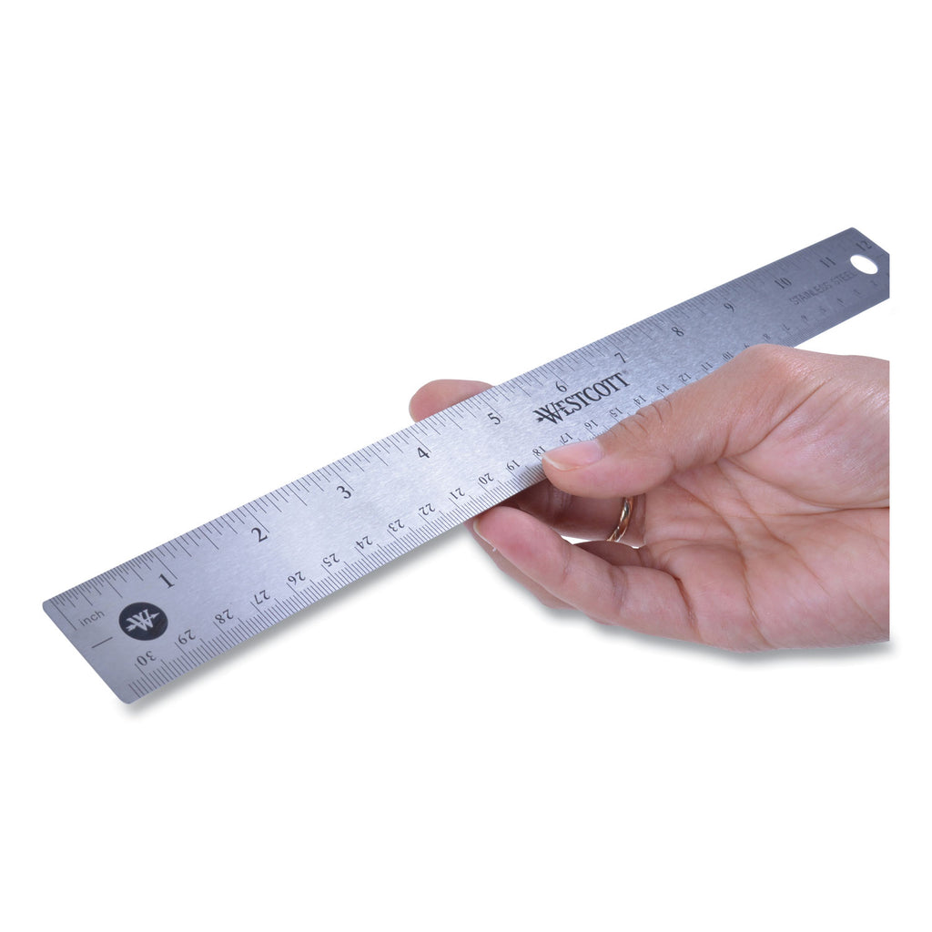 Stainless Steel Office Ruler With Non Slip Cork Base, Standard/Metric, 12" Long - 