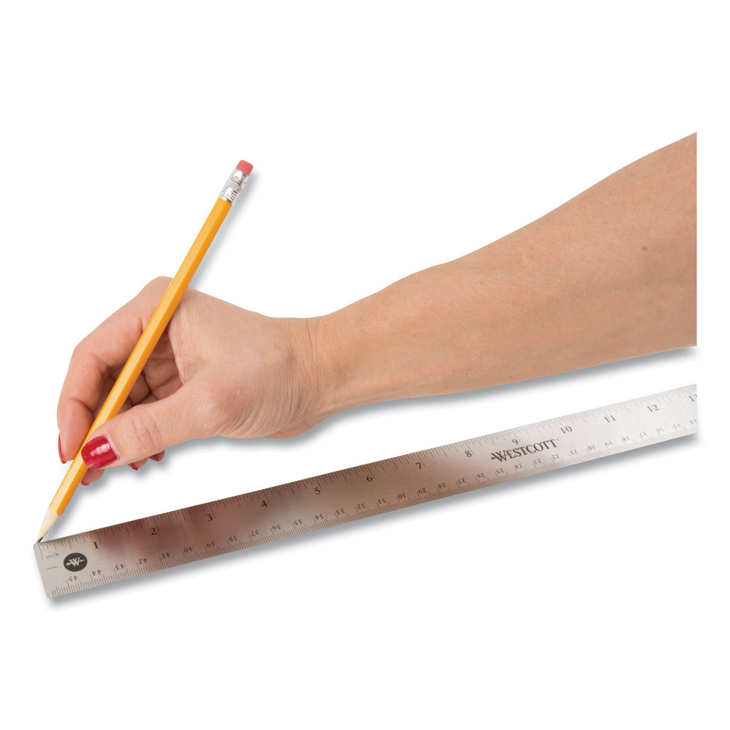 Stainless Steel Office Ruler With Non Slip Cork Base, Standard/Metric, 18" Long - 
