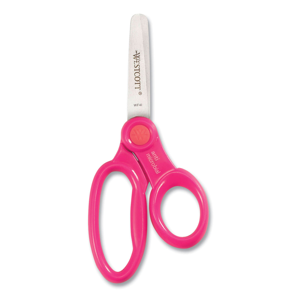 Kids' Scissors with Antimicrobial Protection, Rounded Tip, 5" Long, 2" Cut Length, Assorted Straight Handles, 12/Pack