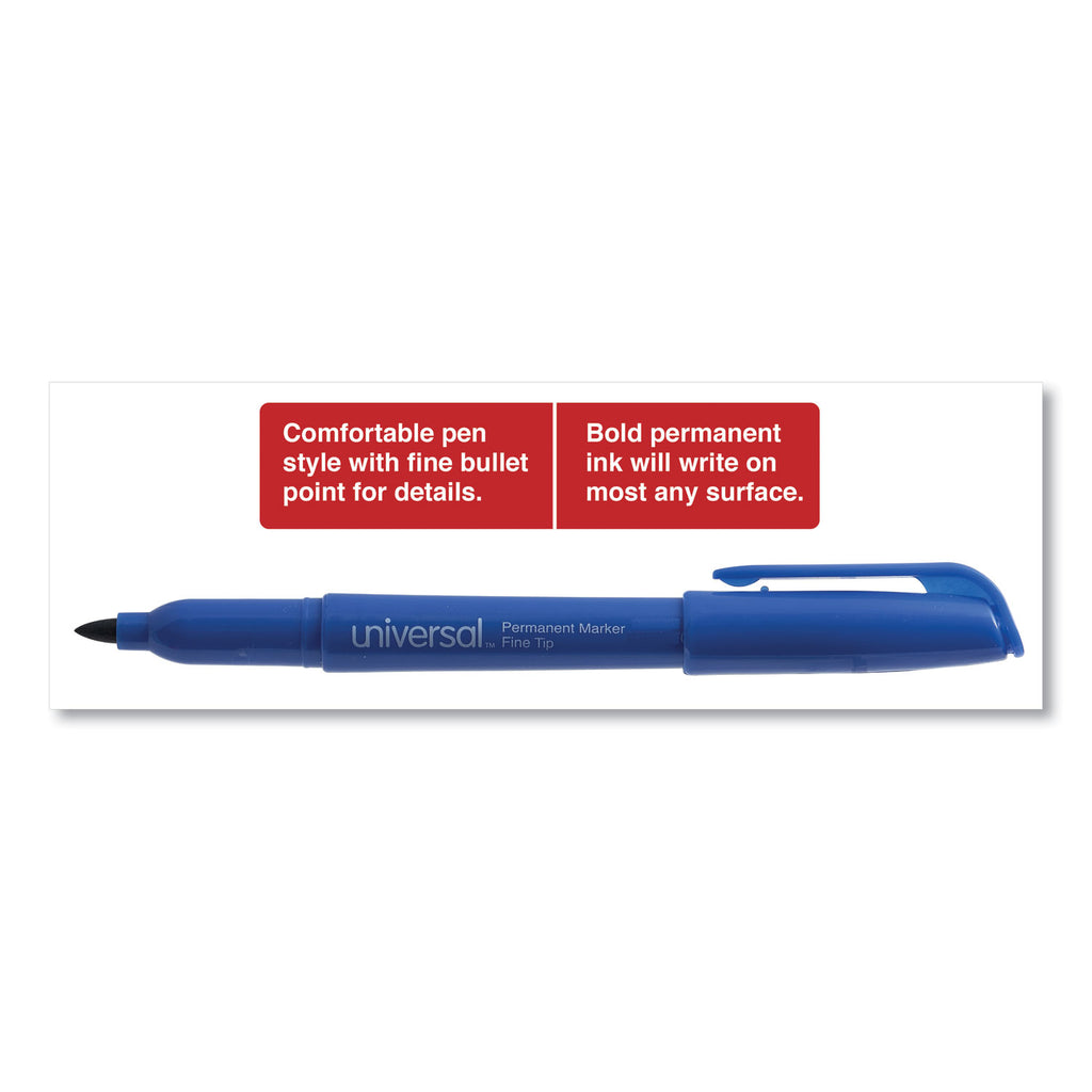 Pen-Style Permanent Marker, Fine Bullet Tip, Blue, Dozen