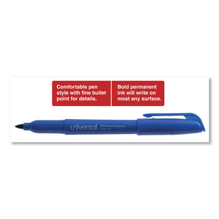Pen-Style Permanent Marker, Fine Bullet Tip, Blue, Dozen
