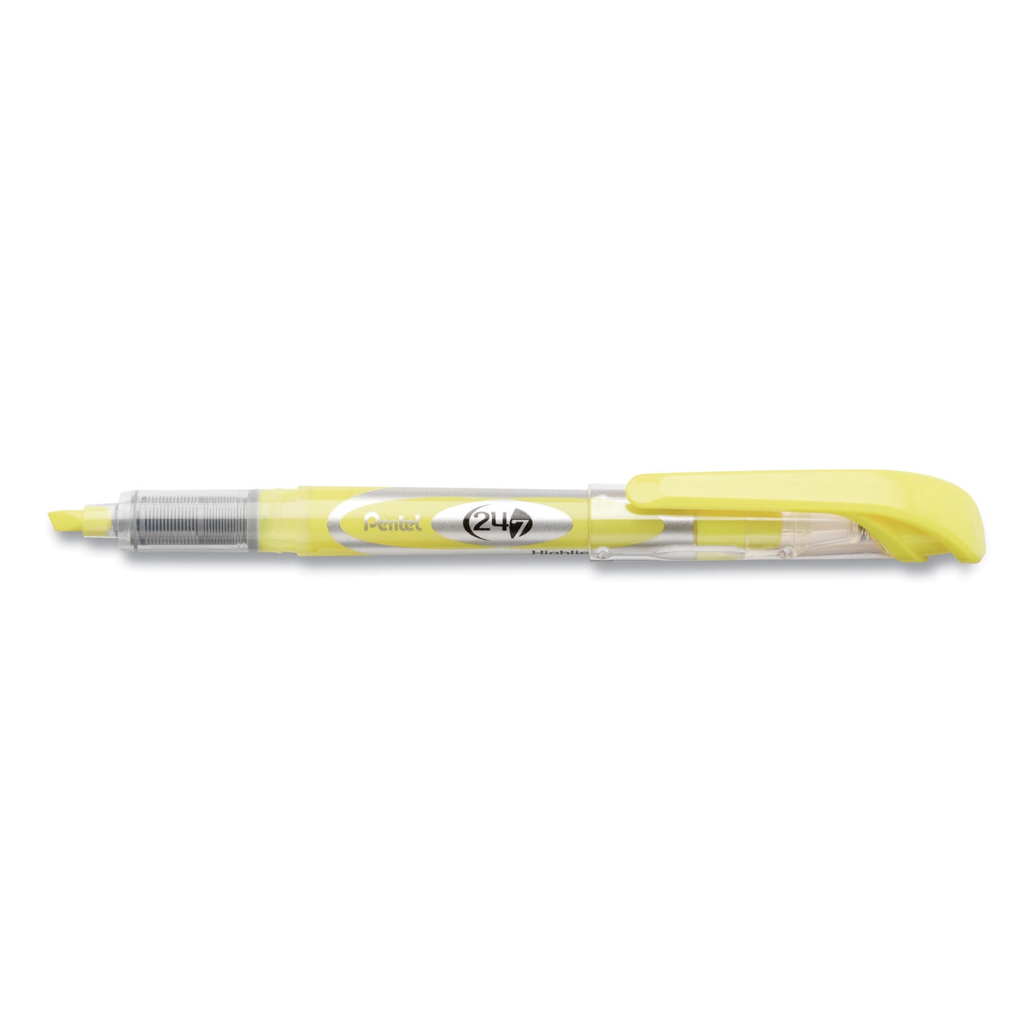 24/7 Highlighters, Bright Yellow Ink, Chisel Tip, Bright Yellow/Silver/Clear Barrel, Dozen - 