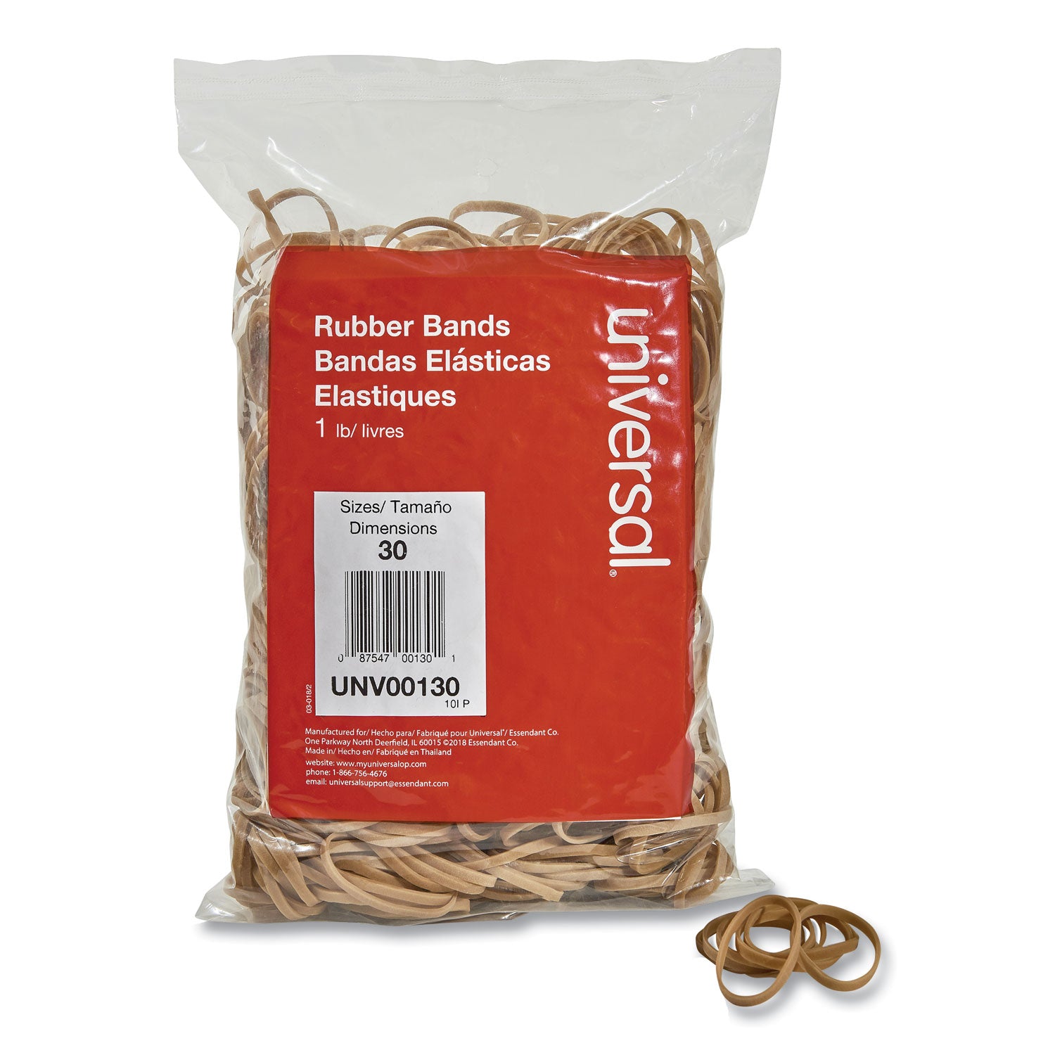 Rubber Bands, Size 30, 0.04" Gauge, Beige, 1 lb Box, 1,100/Pack - 