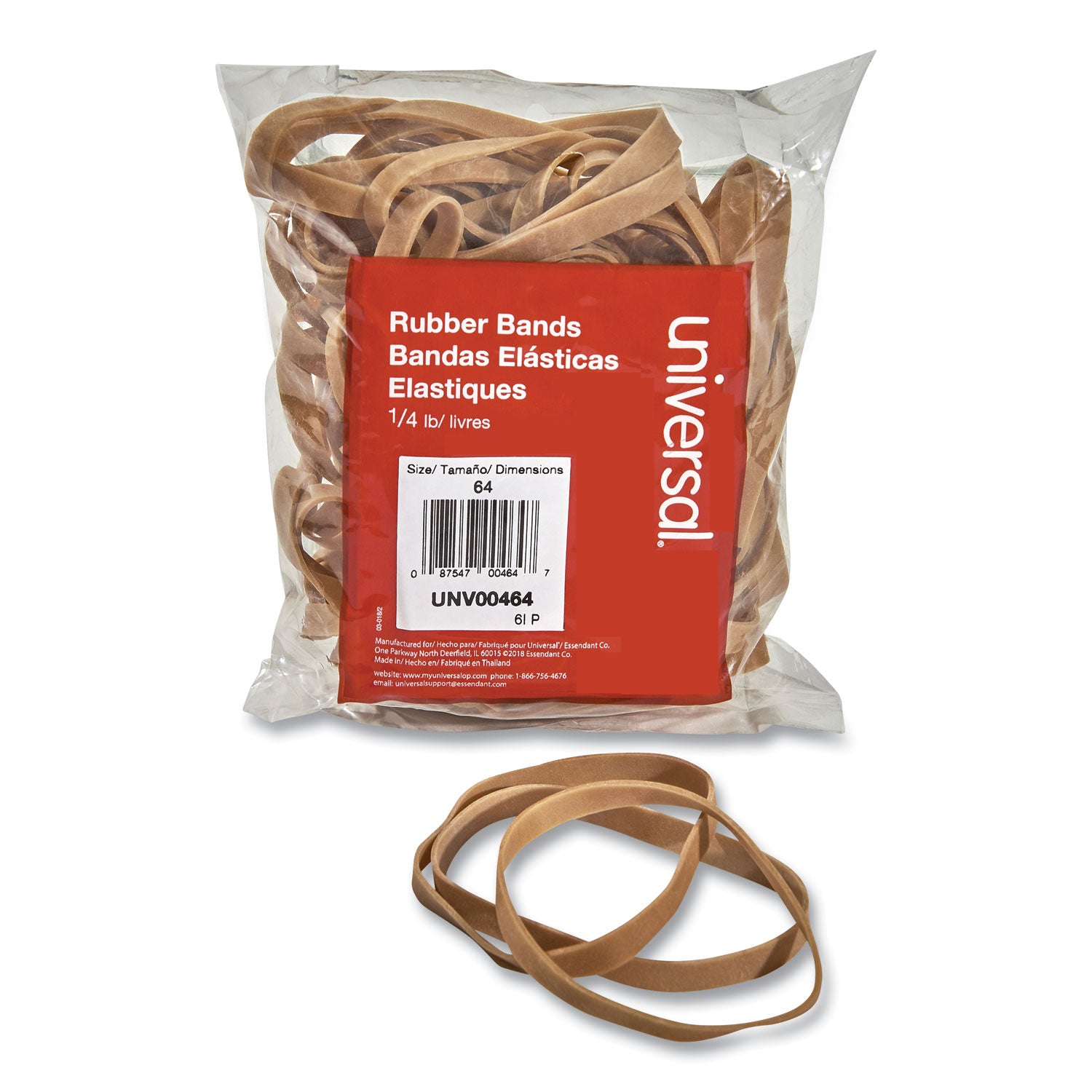 Rubber Bands, Size 64, 0.04" Gauge, Beige, 4 oz Box, 80/Pack - 